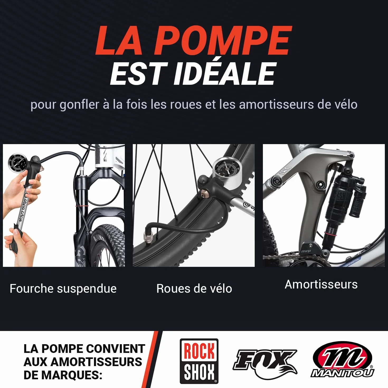 Pompe Haute Pression VTT avec Manomètre pour Suspension Fourche Compatible Fox RockShox Manitou