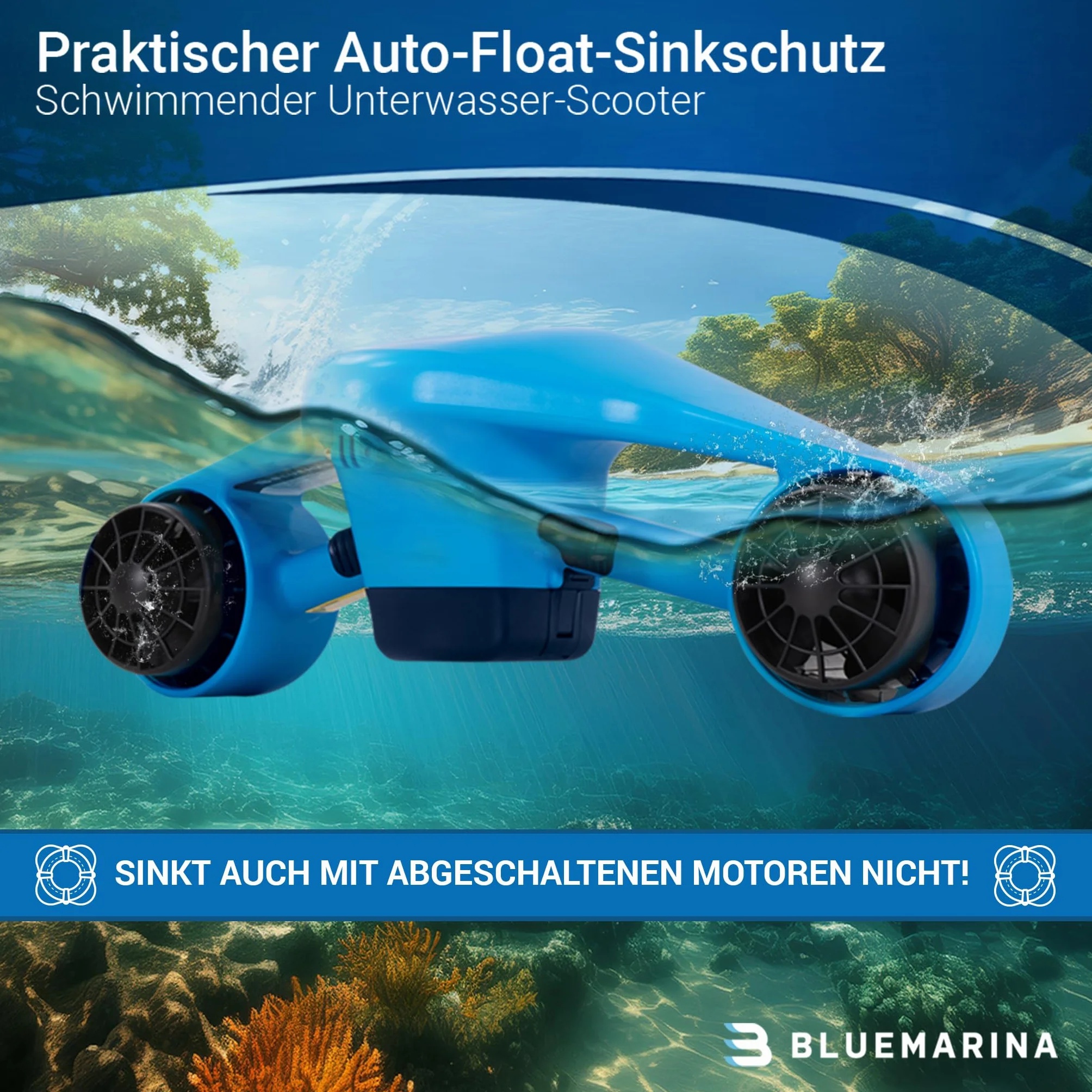 Bluemarina Orca scooter de plongée sous-marin 2 moteurs 500W 3 vitesses 30 mètres
