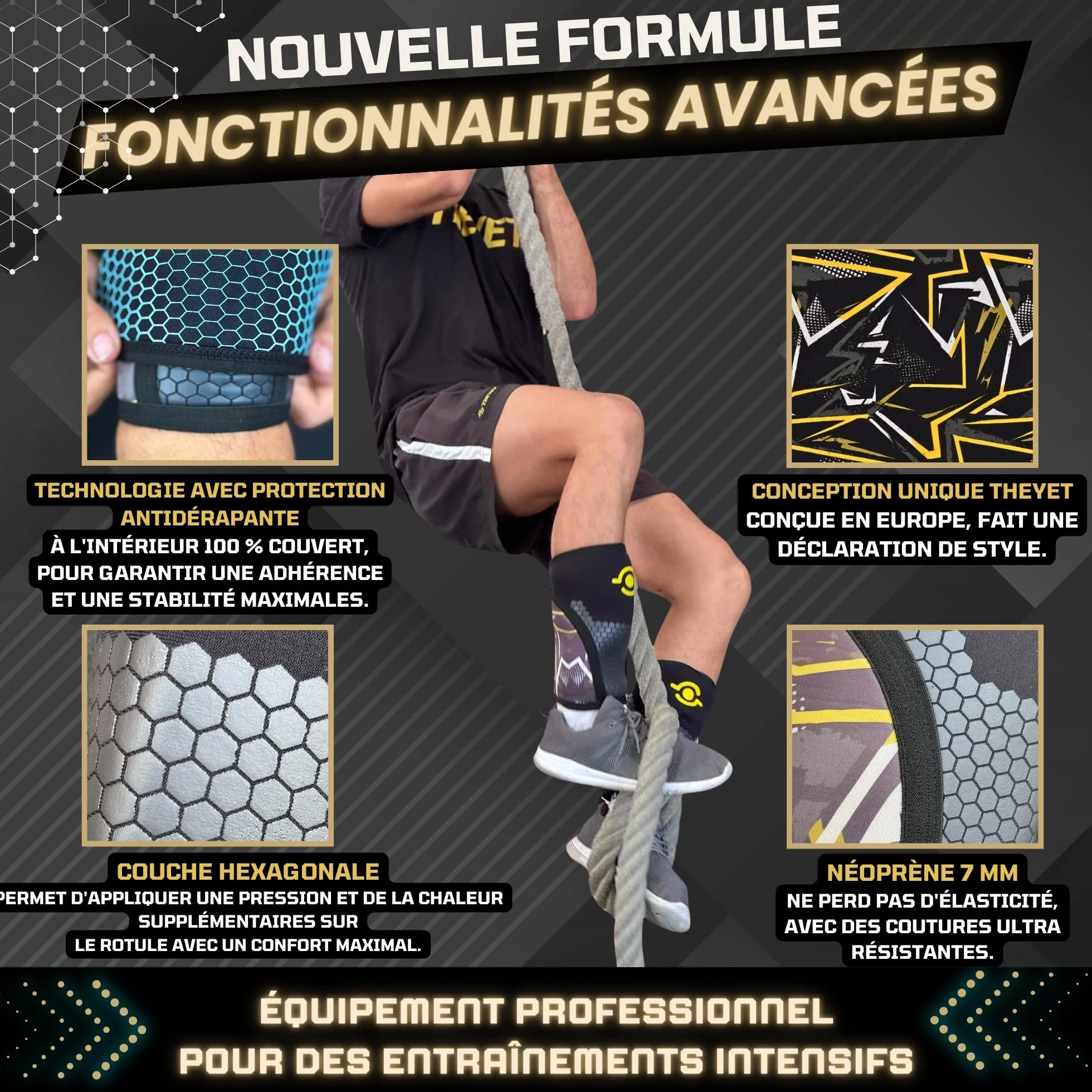 Theyet Genouillères Crossfit Haltérophilie 7mm Protections Sportives Genoux Musculation Maintien Femme Homme Néoprène Antidérapante
