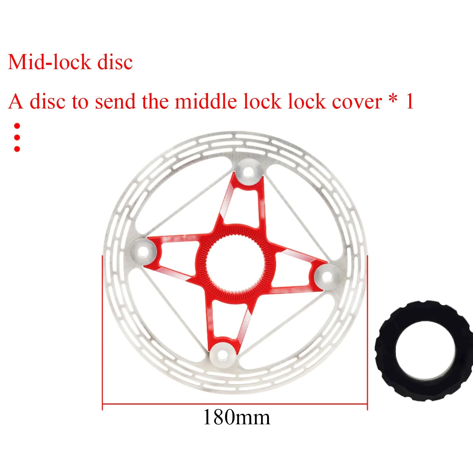 Disque de Frein à Disque Rotor de Frein à Disque de vélo en Acier Inoxydable, léger et Durable, avec compatibilité de Verrouillage Central, 1 pièce(Black,180mm)