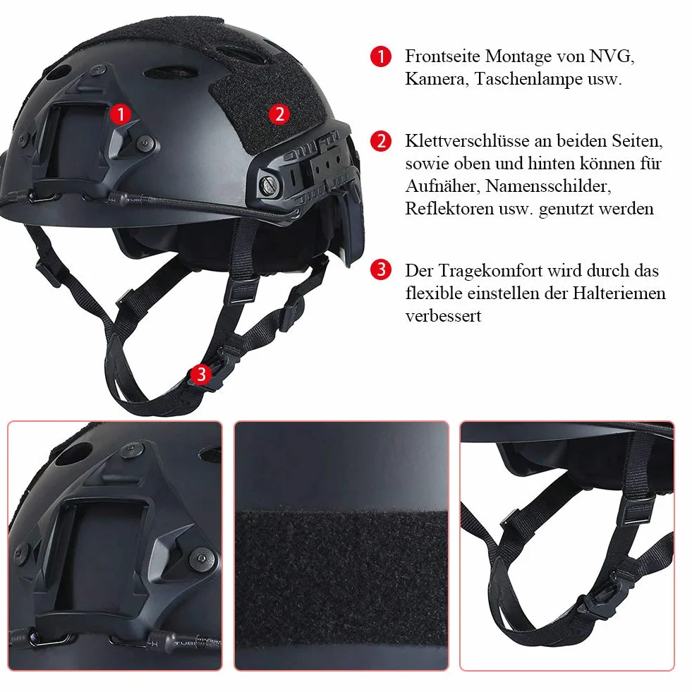 LOOGU Airsoft Ops Core Casque de Protection Tactique Fast BJ PJ avec Coussinets Rails latéraux