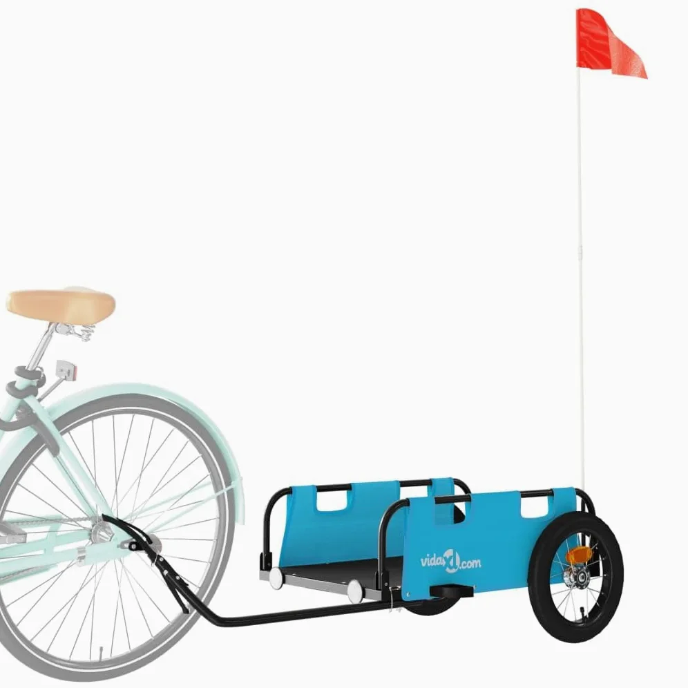 Remorque de vélo bleue en tissu Oxford et fer revêtu par pulvérisation, pliable et pliable avec réflecteur pour enfants, chiens et charges, avec embrayage, housse de pluie et suspension