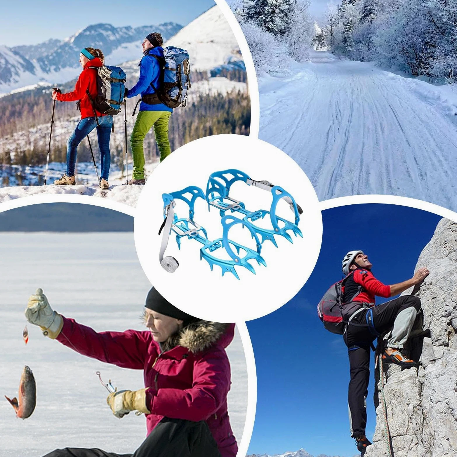 Crampons à glace de randonnée, crampons à glace de pêche, crampons à glace antidérapants, crampons d'escalade à 14 pointes, crampons de traction à 14 pointes, crampons à neige de randonnée, crampons