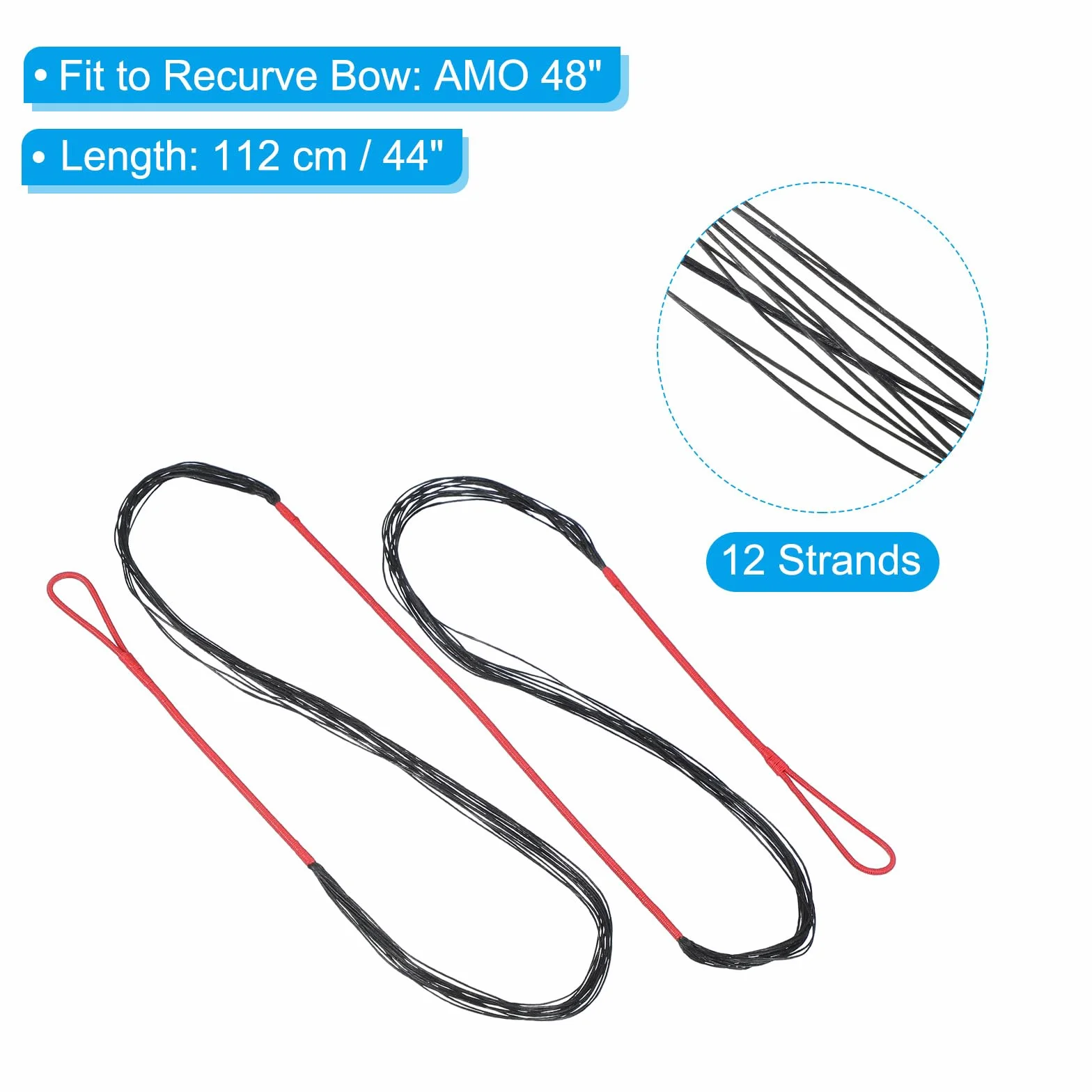 PATIKIL Corde d'arc Traditionnelle 12 brins pour Arc Recurve AMO 48", Rouge-Noir