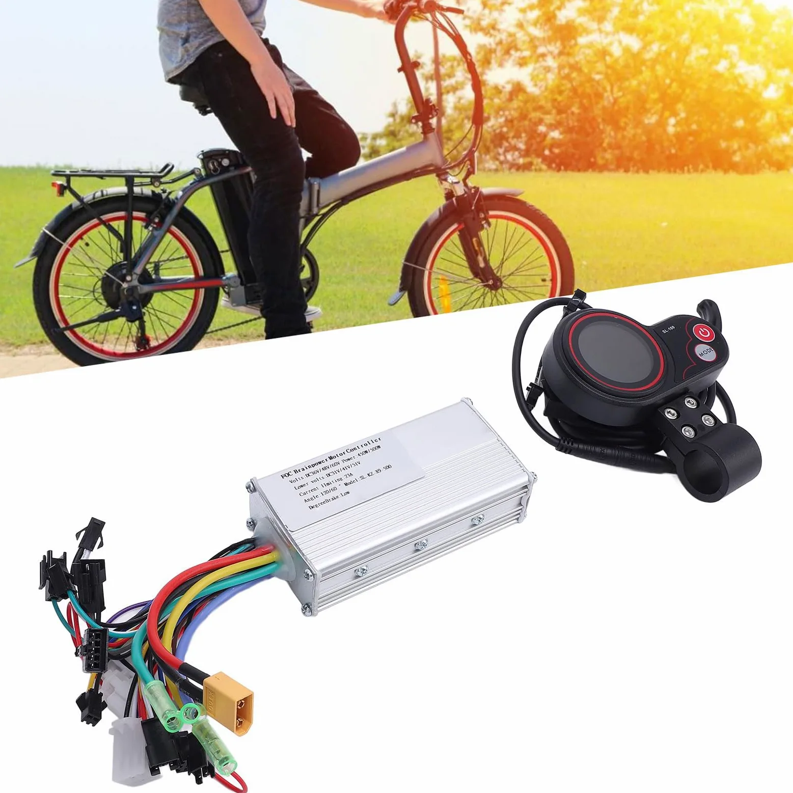 Kit de Contrôleur de Moteur sans Balai, 36V 48V 60V 450W 500W Contrôleur d'onde Sinusoïdale avec Écran d'Affichage Couleur LCD SL100 pour Vélo Électrique Scooter Électrique
