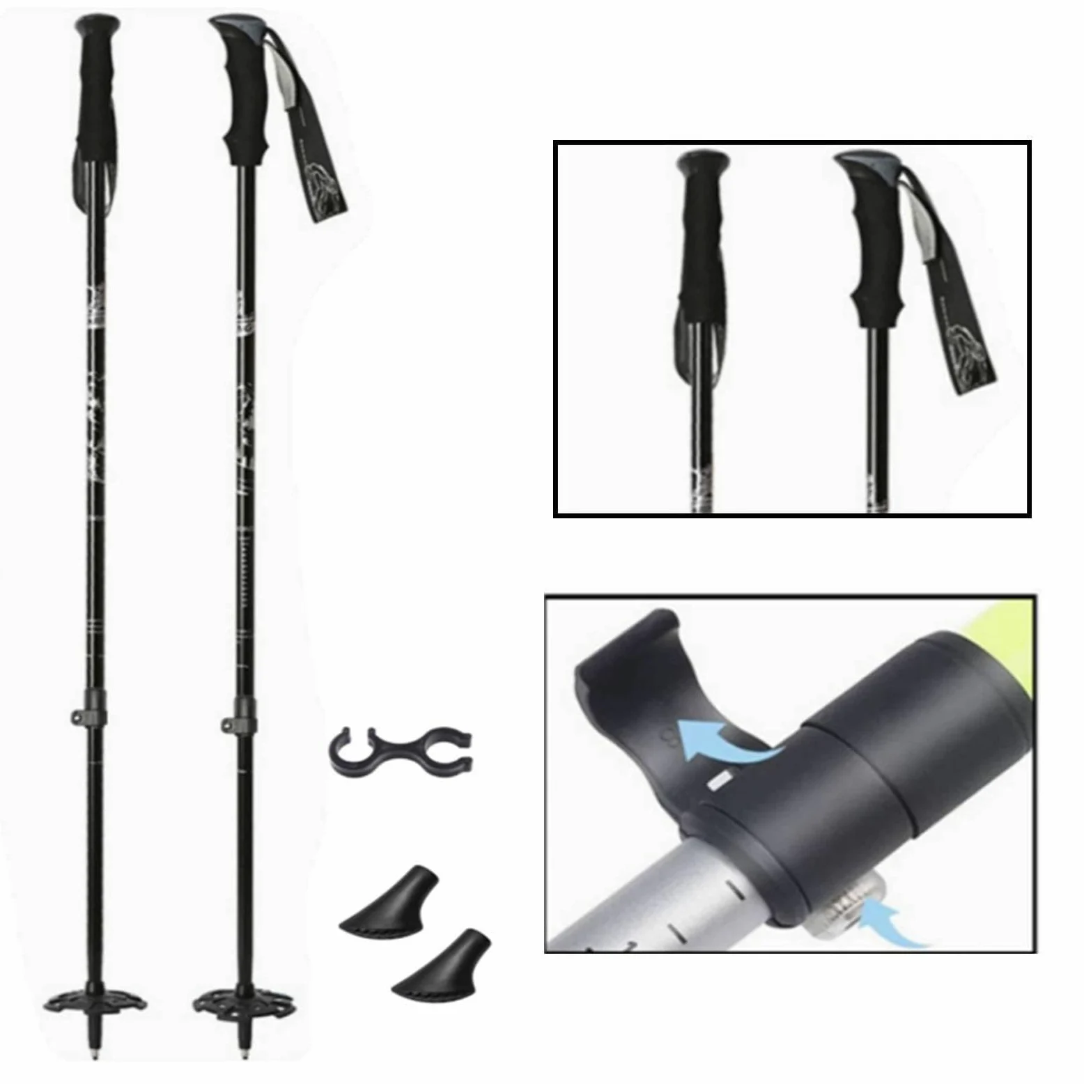 2 Bâtons de Ski Télescopiques en Aluminium avec Poignée Ergonomique et Système de Verrouillage Amélioré pour Adultes et Enfants, pour Le Ski et La Ran
