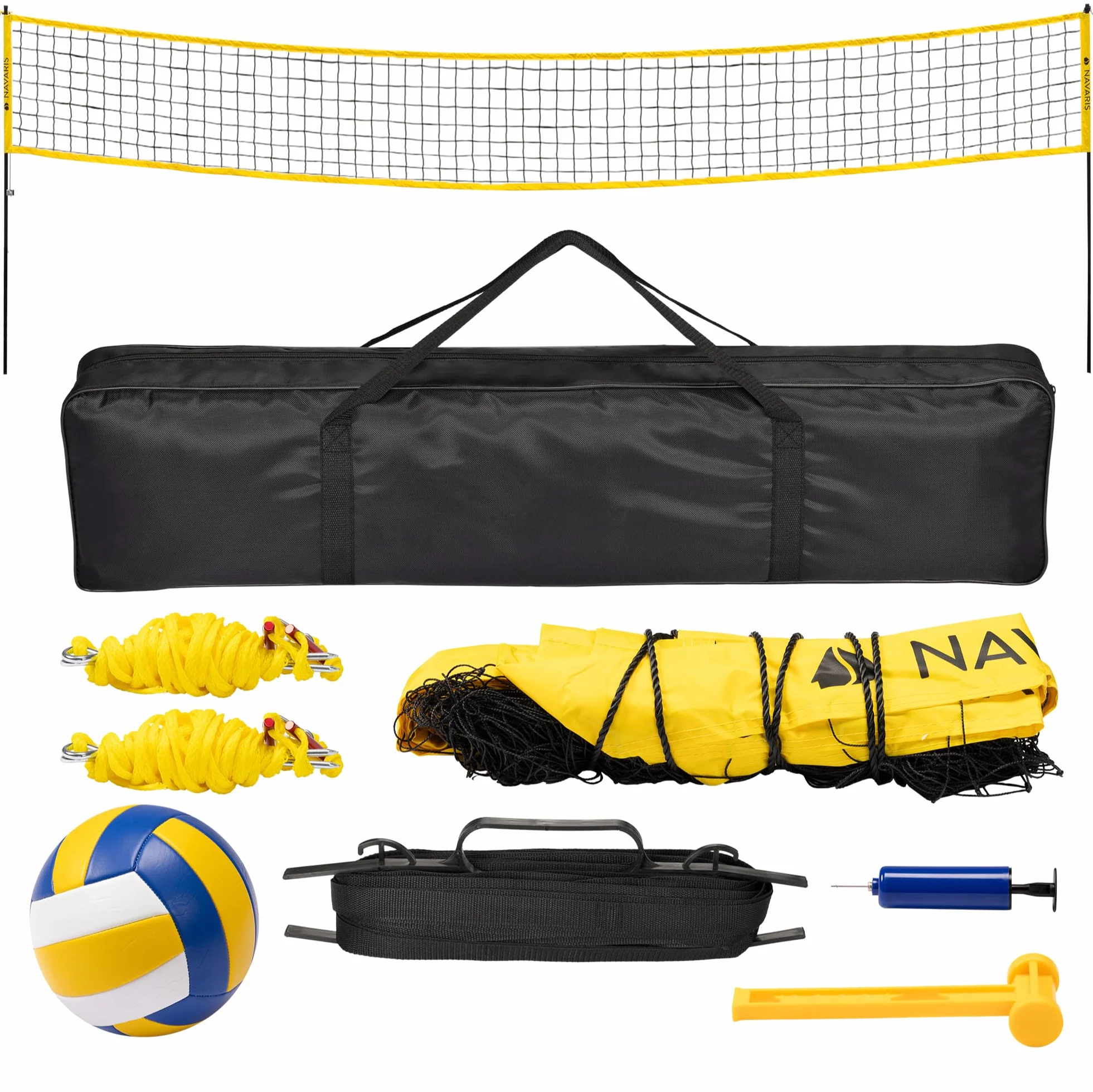 Navaris Filet de Volleyball Extérieur - Set Complet avec Ballon, Poteaux, Pompe, Sac de Transport
