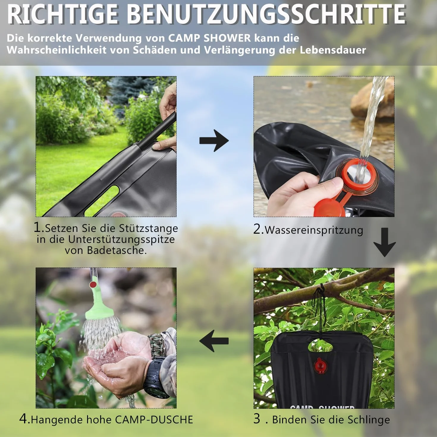 ECtury Douche Solaire 20L Camping Portable Randonnée Extérieure