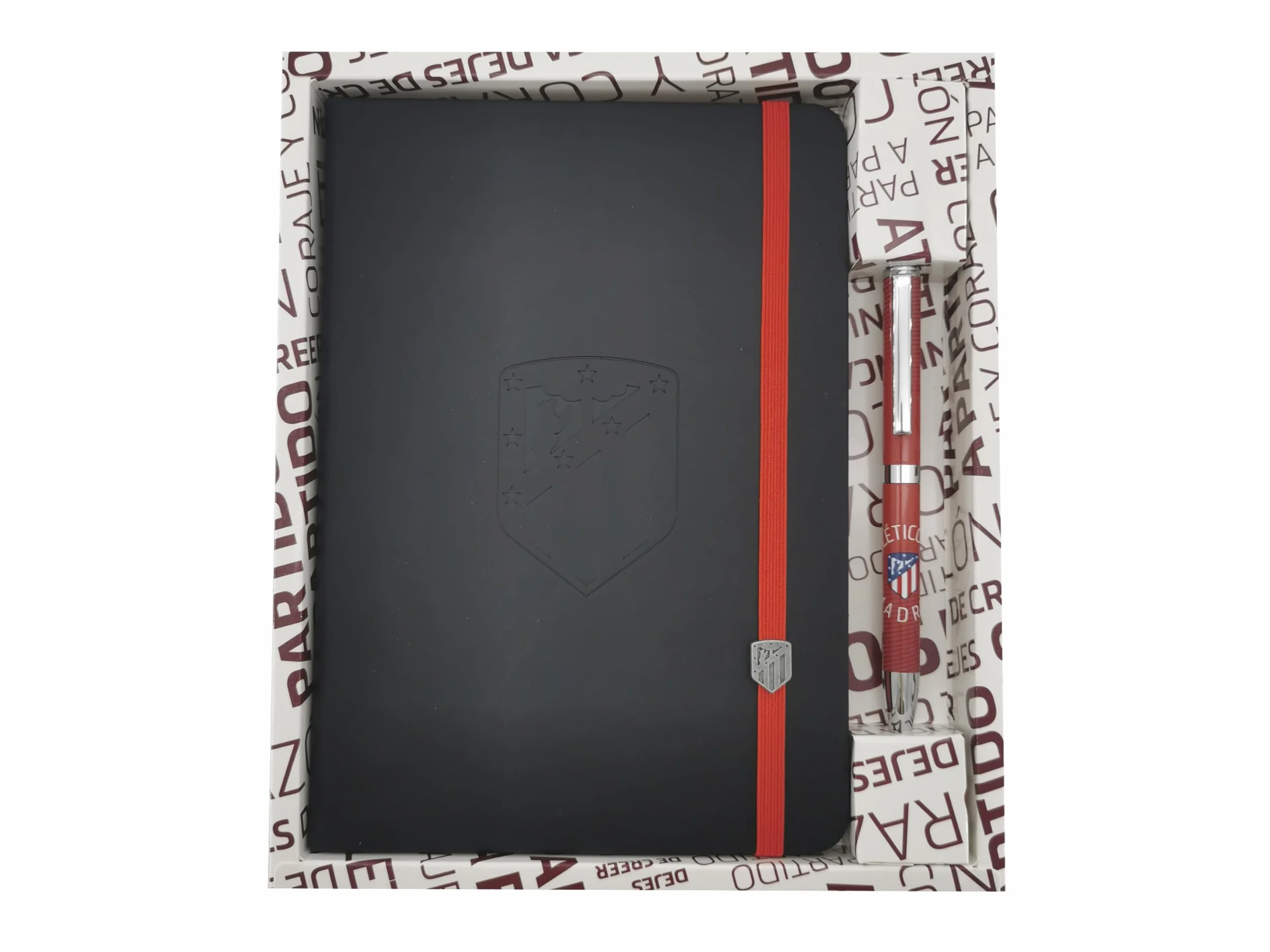 Atlético de Madrid - Pack cadeau, agenda, stylo, set d'agenda et stylo, écriture, football, couleur noire, produit officiel (CyP Brands)