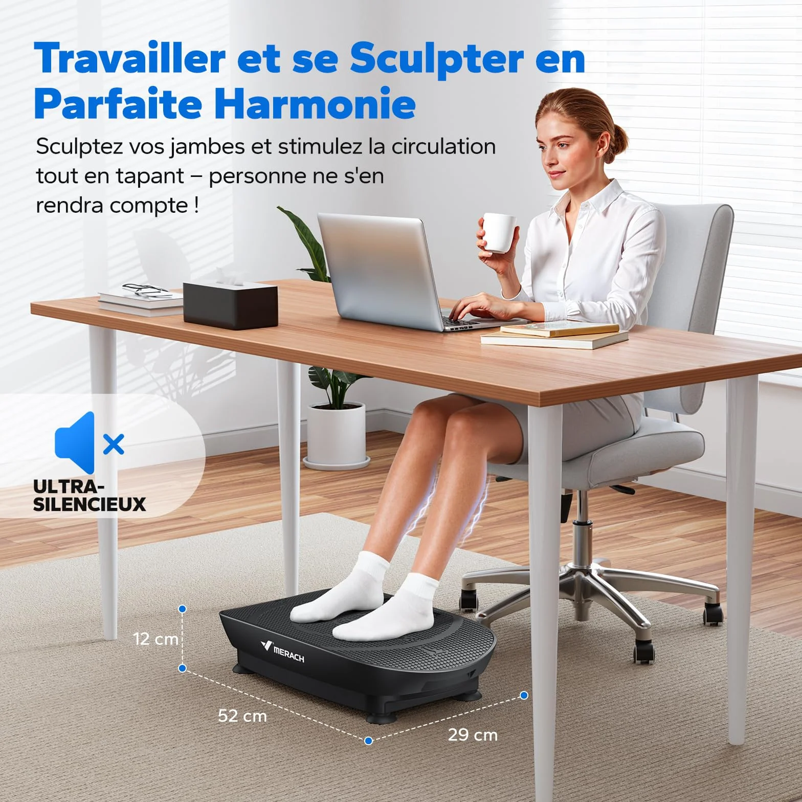 MERACH Plateforme Vibrante Silencieuse et Compacte pour Modelage du Corps et Relaxation avec Tapis Silicone et Écran LED