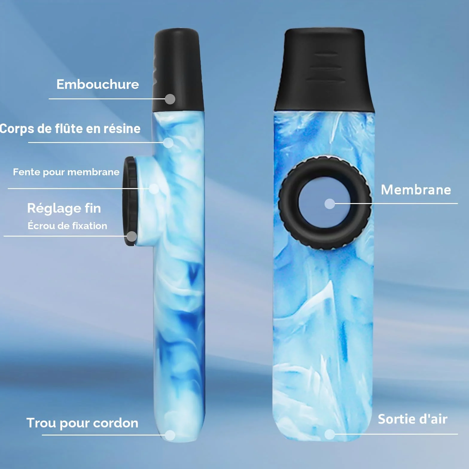 Kazoo Professionnel en Résine ABS avec Cinq Membranes, Ton Ajustable, Style Jade