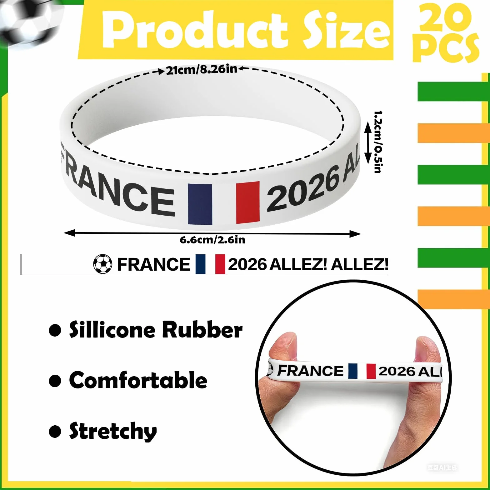 Bracelet en Silicone YESAH 20P avec Motif Drapeau, Brille la Nuit