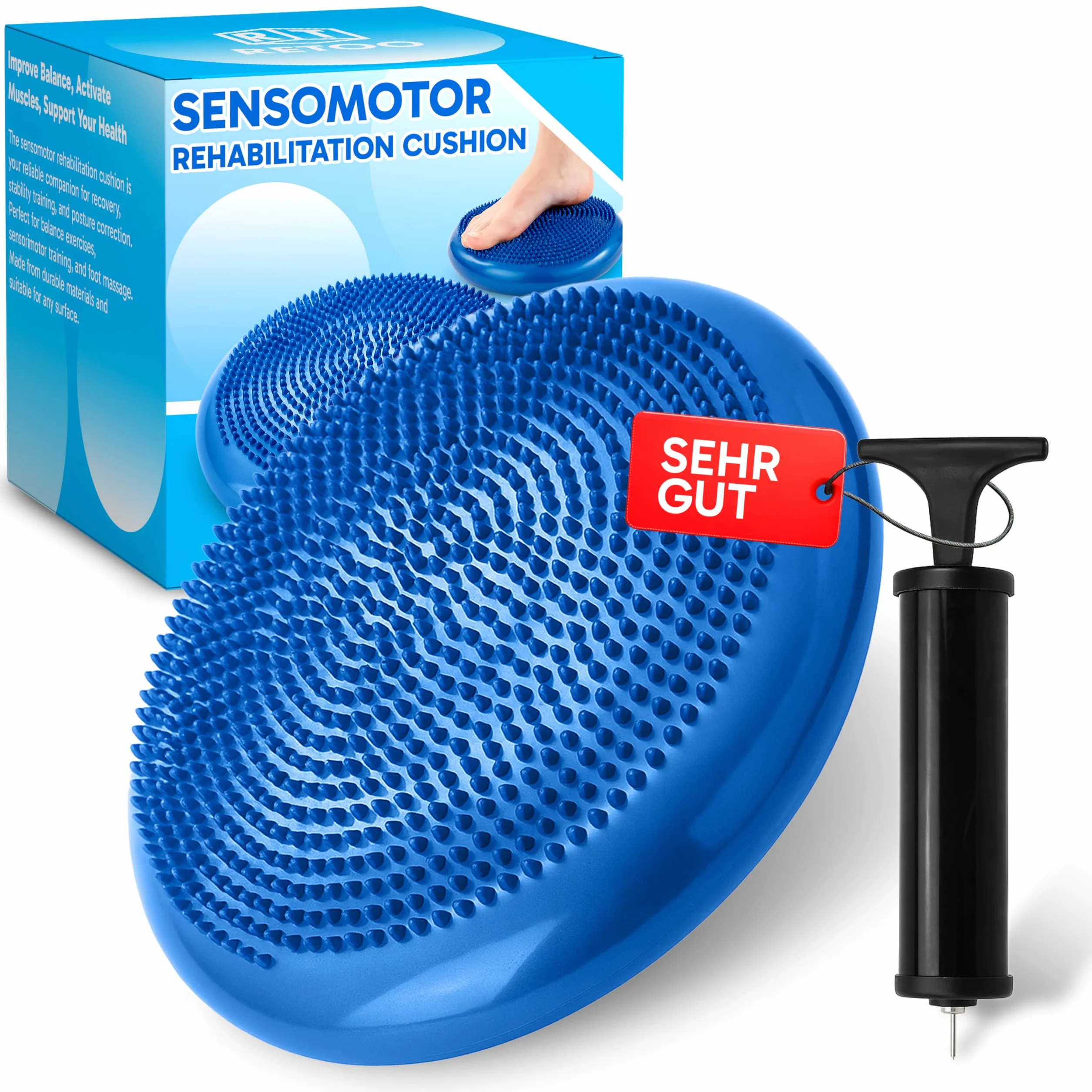 Retoo Coussin d'Équilibre Proprioceptif Ø34 cm avec Picots, Disque Gonflable Antidérapant