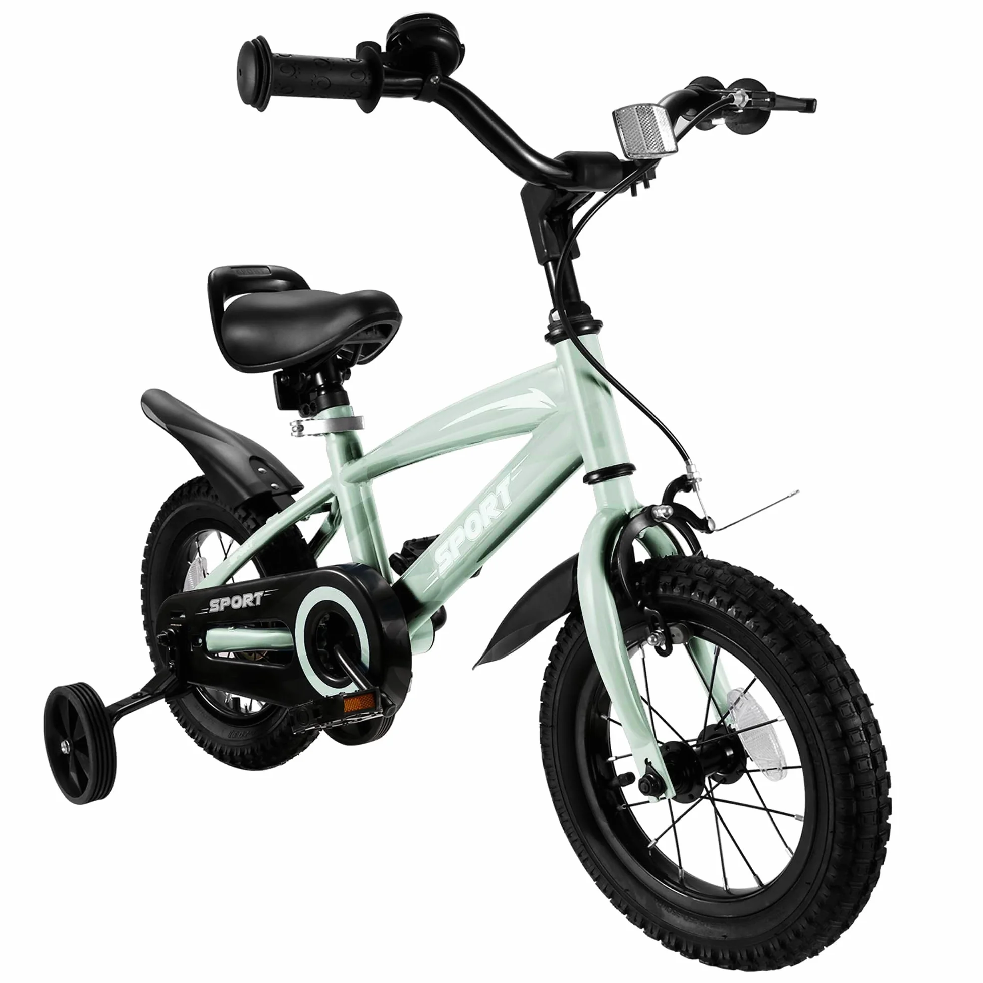 BODIOO Vélo Enfant 12 Pouces Siège Réglable Double Freins Roues Stabilisatrices Réflecteur Garde-Boue 84-97 cm
