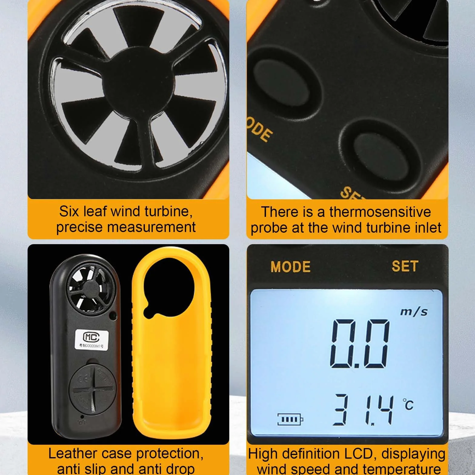 Anémomètre numérique portable vitesse du vent température refroidissement éolien drone voile surf pêche