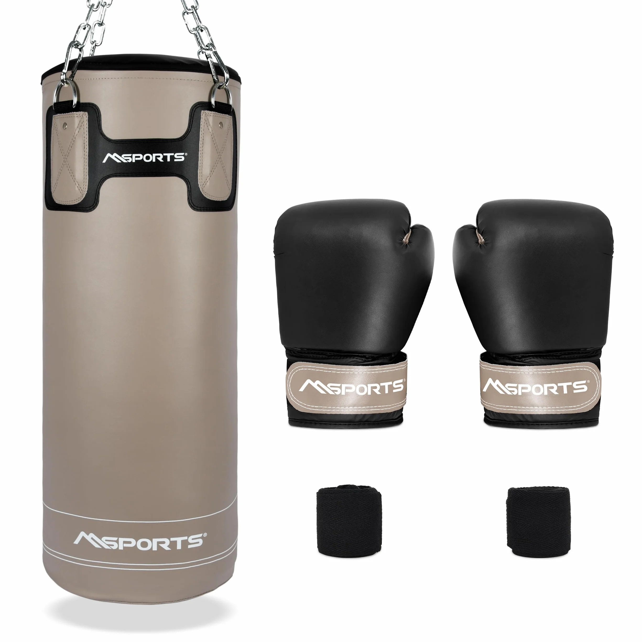 MSPORTS Punch Bag Set Premium 80 × 30 cm – Sac de frappe 25 kg + gants de boxe & bandages – Entraînement de boxe, kickboxing et fitness à la maison ou en studio