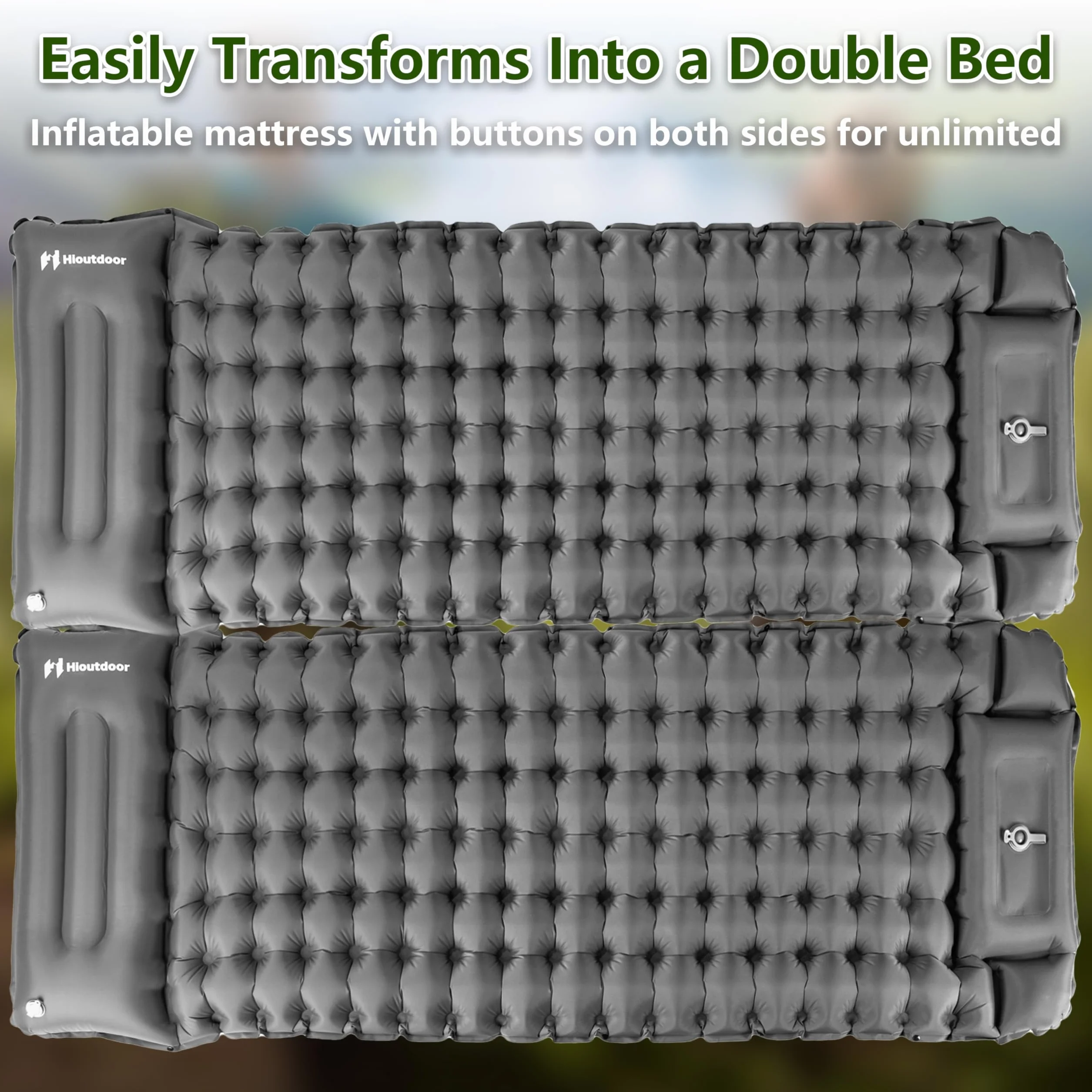Hioutdoor Matelas Gonflant 10cm Camping Ultra Léger avec Pompe Oreiller Gris