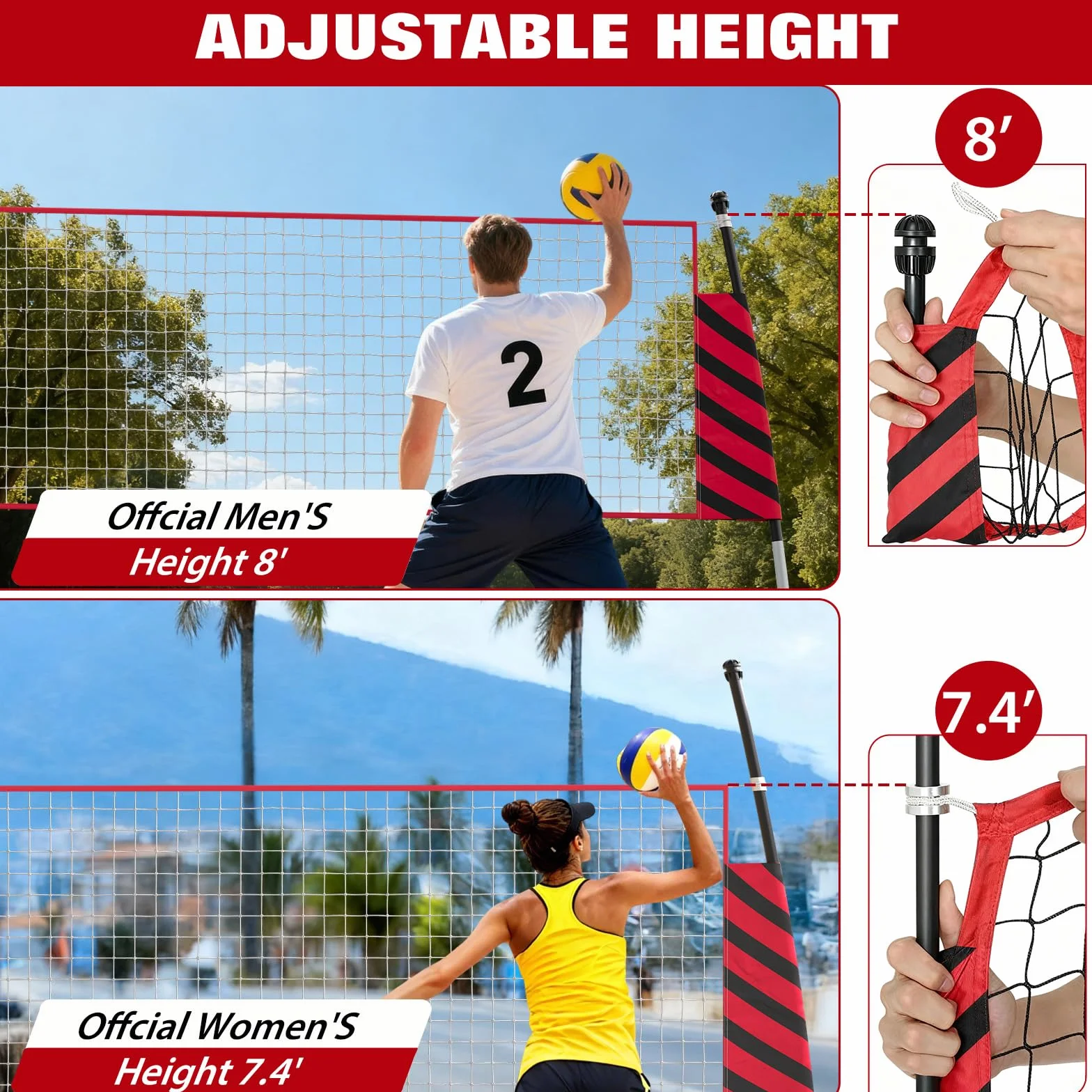 Filet de Volley-Ball 365 x 243 x 80 cm, Autoportant Intérieur Extérieur, Ensemble Complet