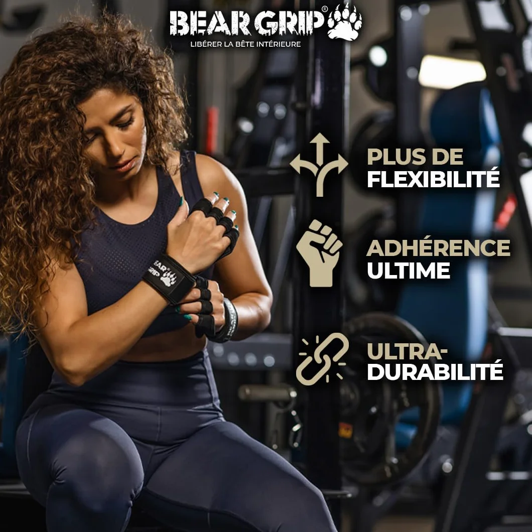 Bear Grip Gants d'entraînement Ouverts pour Crossfit, Musculation et haltérophilie