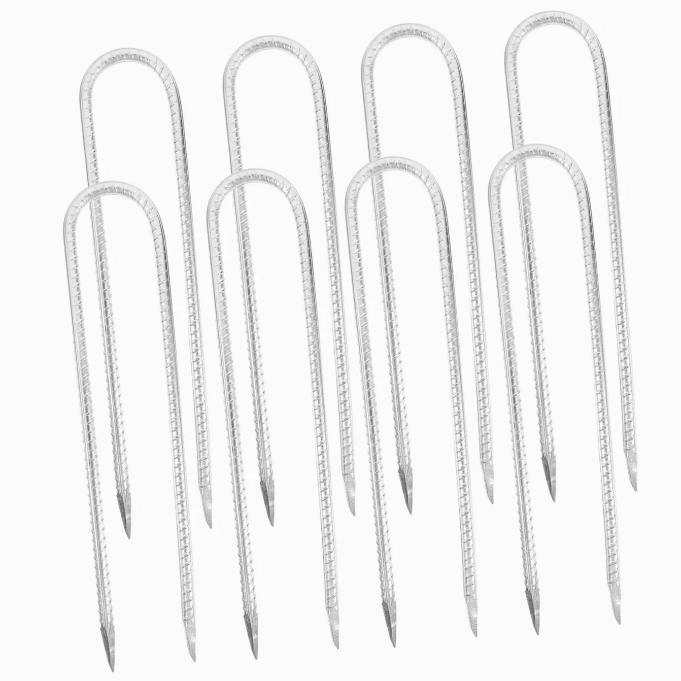 Piquets D’ancrage en U en Acier Argentés, Lot de 8 pour Tente | Fixation au Sol, pour Toile de Jardin et Câbles Extérieurs, Usage Camping et Chantier