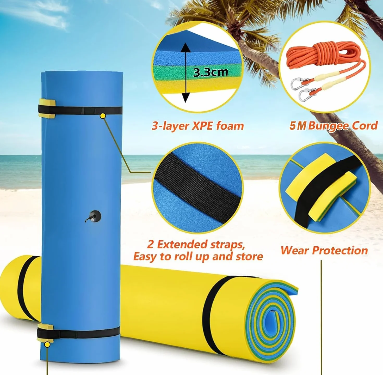 Tapis Flottant Piscine Mousse XPE 240x120cm 275x120cm 305x120cm 365x120cm Capacité Portante 313KG