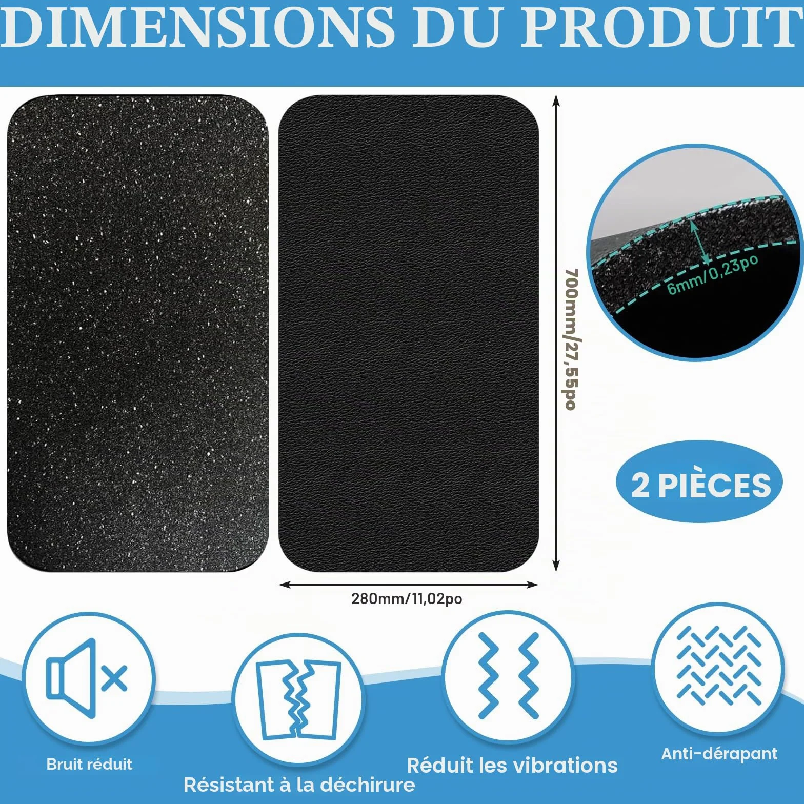 Erzekrim Tapis de protection sport fitness 28 x 70 cm 2 pièces 6 mm d'épaisseur