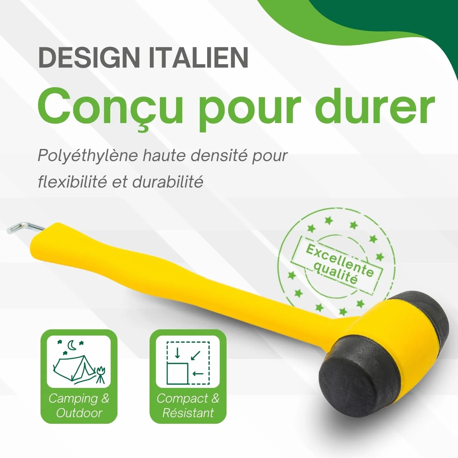 MOSCATELLI Maillet de Camping Polyvalent avec Crochet pour Sardine et Piquets Jaune