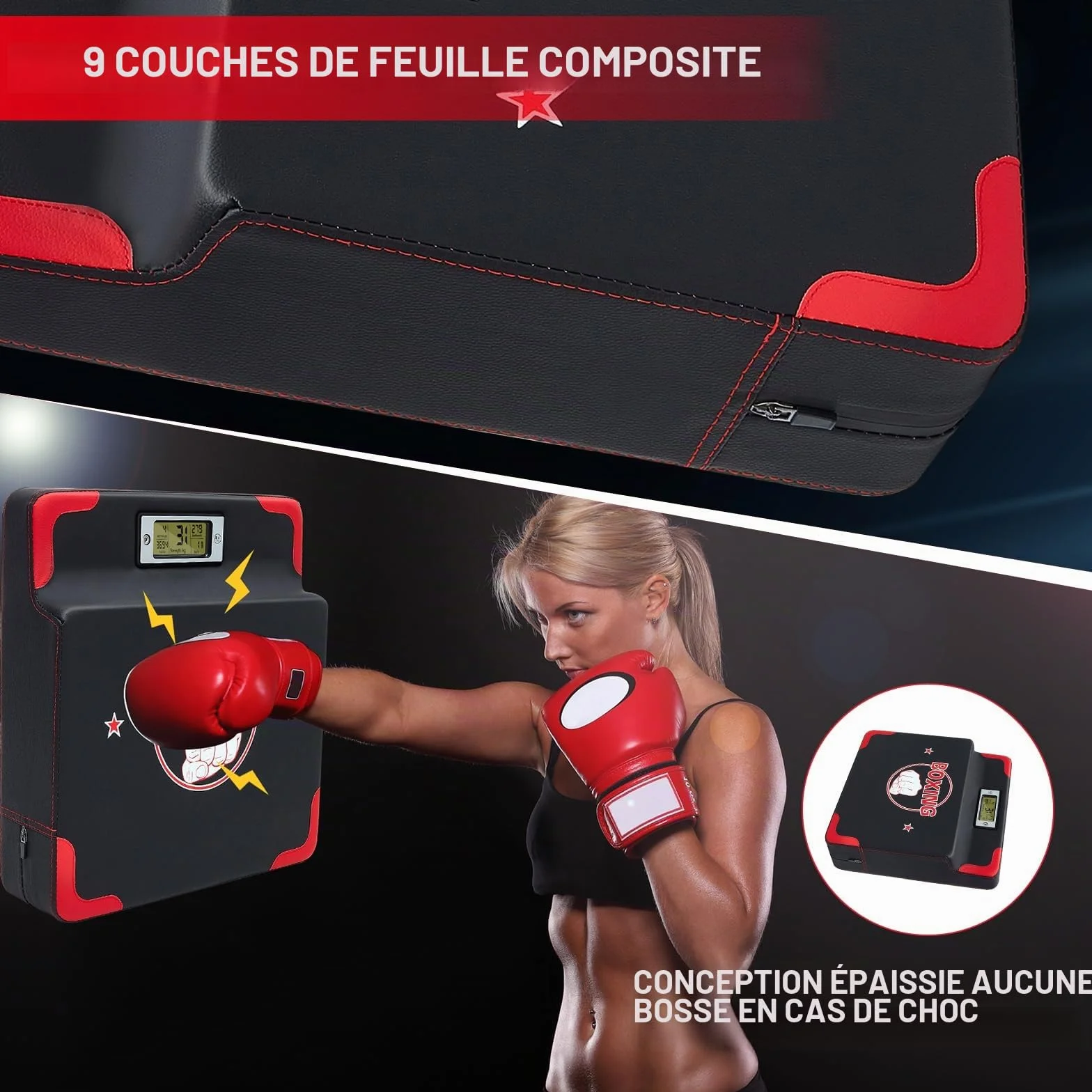 Hoteam Testeur de force de frappe avec capteur de force de frappe réglable en hauteur - Équipement d'entraînement de boxe mural - Machine de boxe pour adulte et enfant