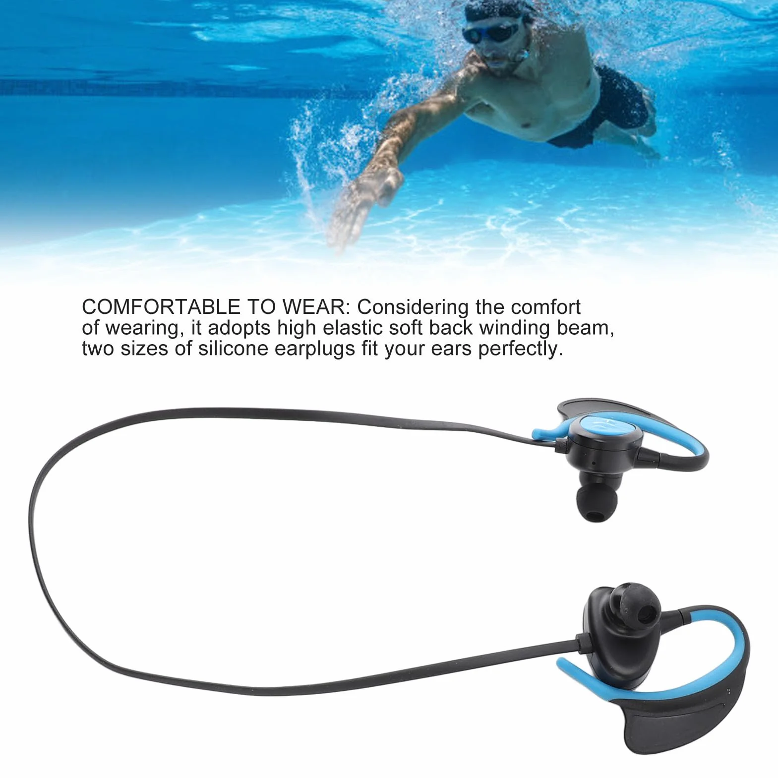 Casque de Natation écouteurs sans Fil Conduction Osseuse étanche IPX8 Lecteur MP3 32 Go Silicone Course Sport BLUE