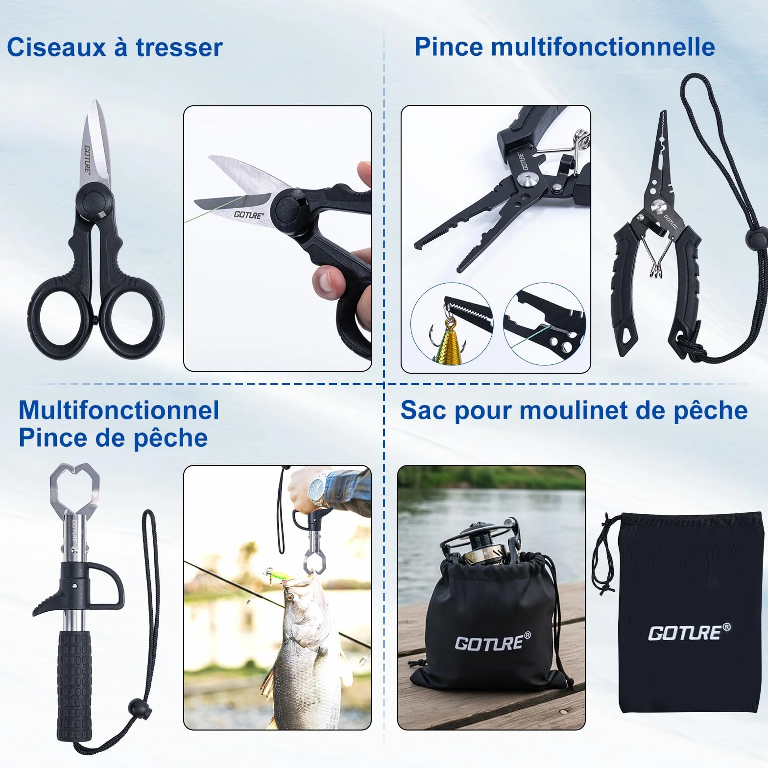Goture Ensemble de pêche télescopique Carbone 24T 1,8 m 2,1 m 2,4 m 2,7 m Moulinet 5,2:1 Ligne 150 m 14 kg