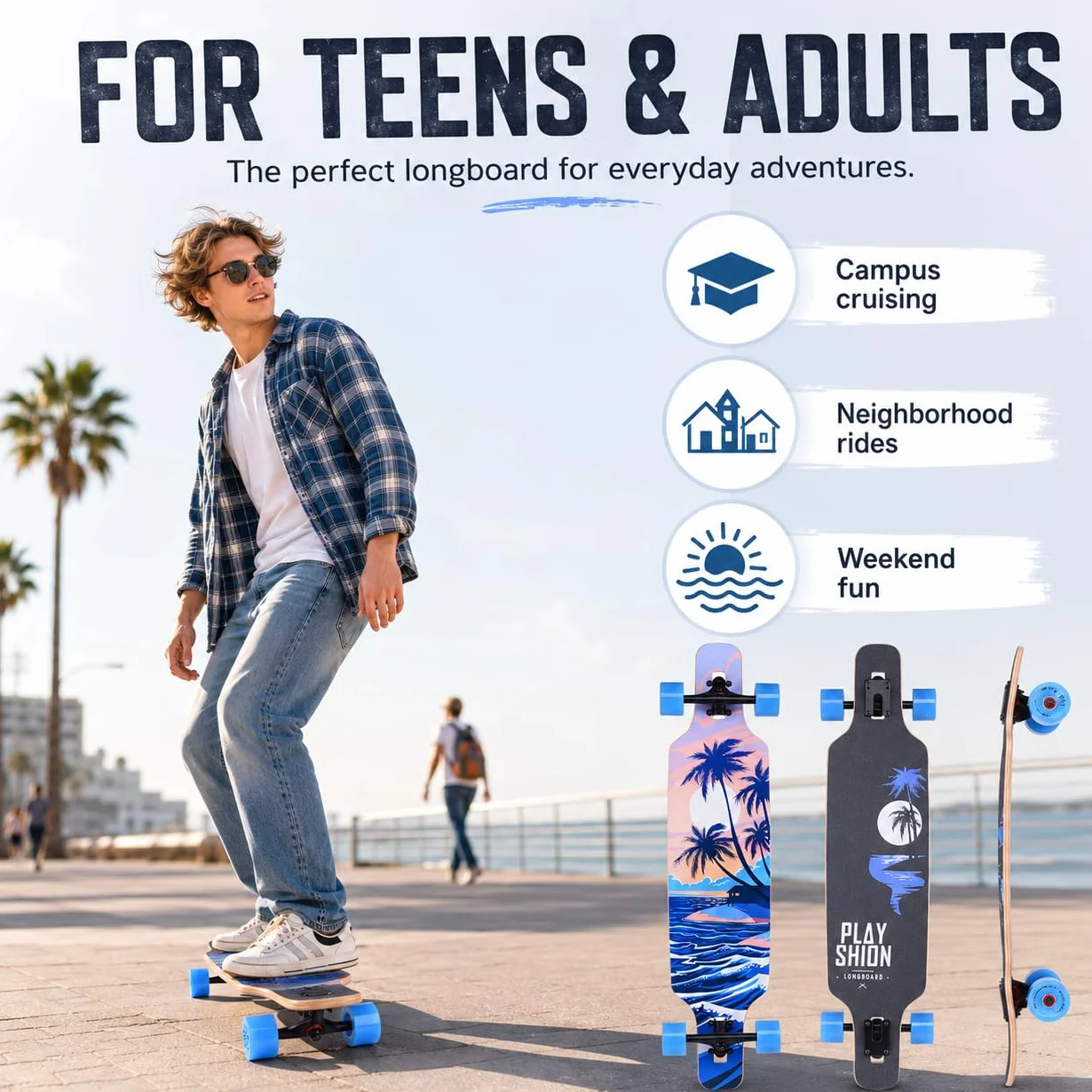 Playshion 39" Longboard Drop-Through Freestyle ABEC 11
