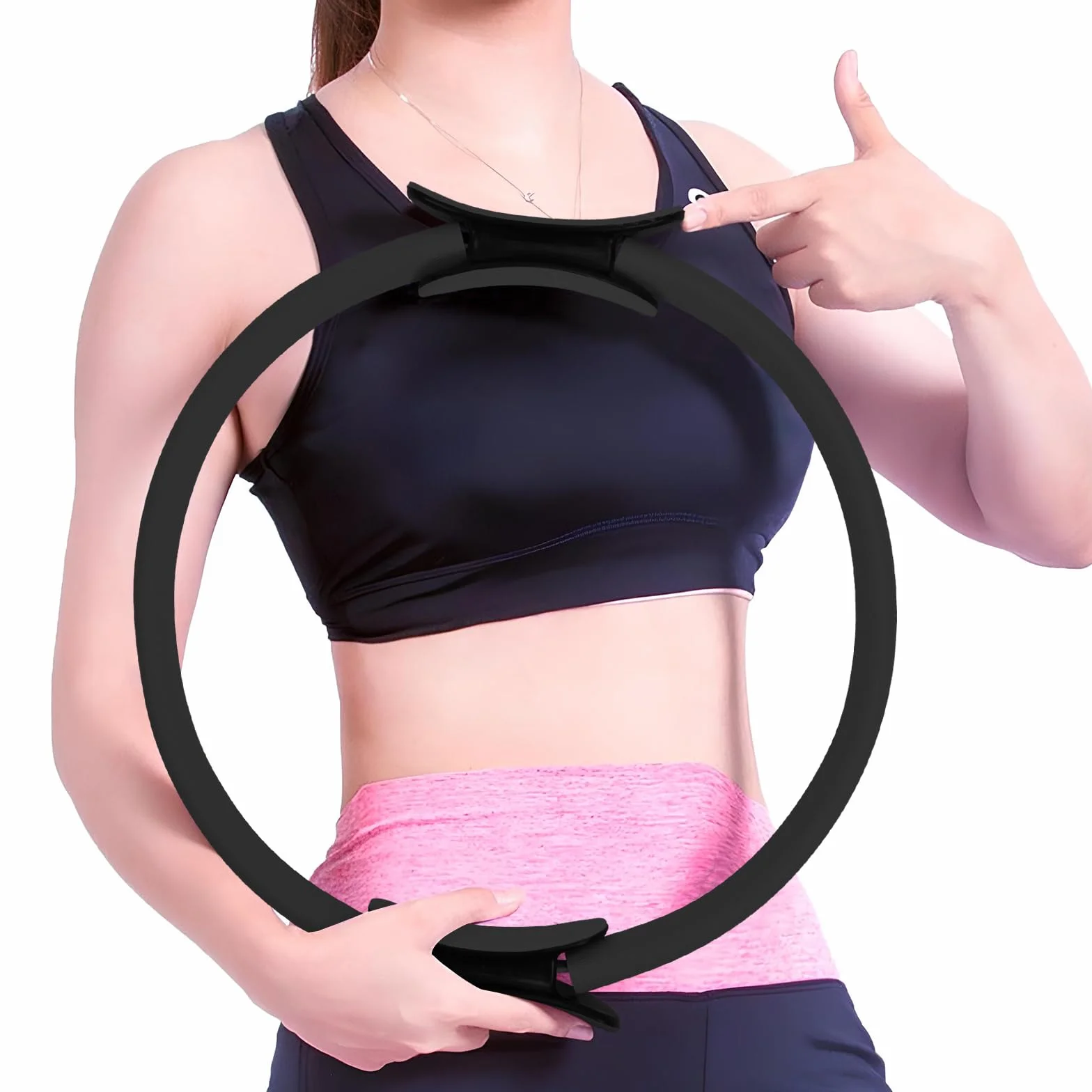 Zouwel Anneau de Pilates à double poignée avec poignée rembourrée antidérapante Magic Circle pour tonifier les bras et les cuisses (noir)