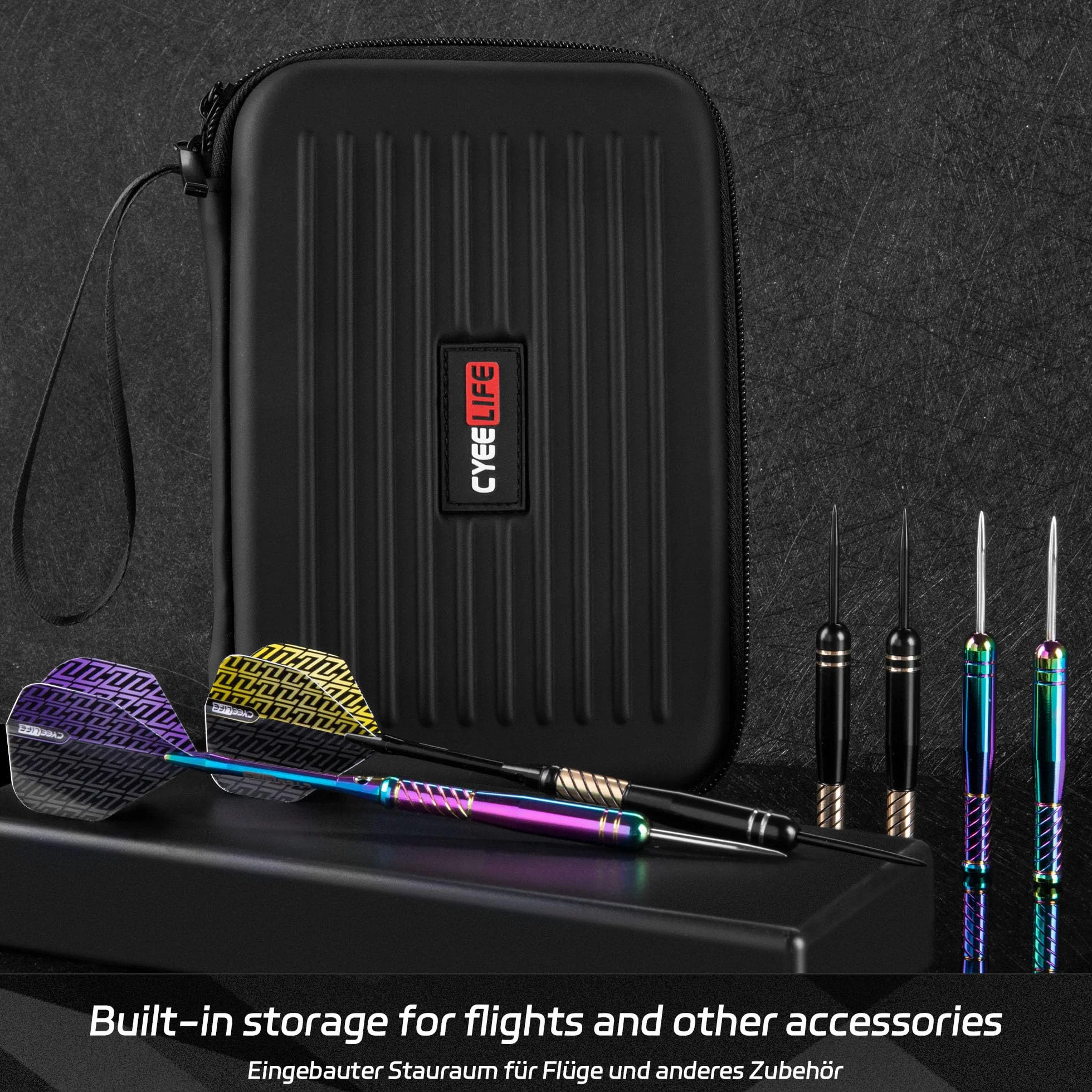 CyeeLife Set de Fléchettes Professionnel 20g Acier avec Dart Case, 6 Tiges Alu, 12 Vols, 20 Anneaux Anti-Dévisageage