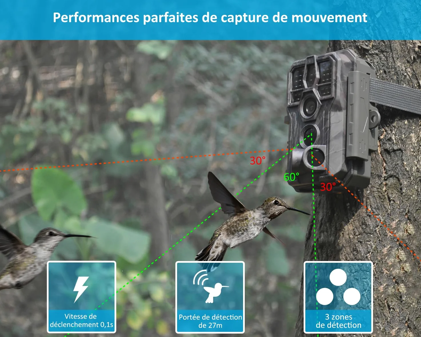 GardePro E5S Caméra de Chasse 64MP 1296P H.264 Vidéo, Jusqu' 30m Camera Chasse Infrarouge Vision Nocturne, Vitesse de Dclenchement 0,1s et Angle de Dtection 120°, 940nm IR LED