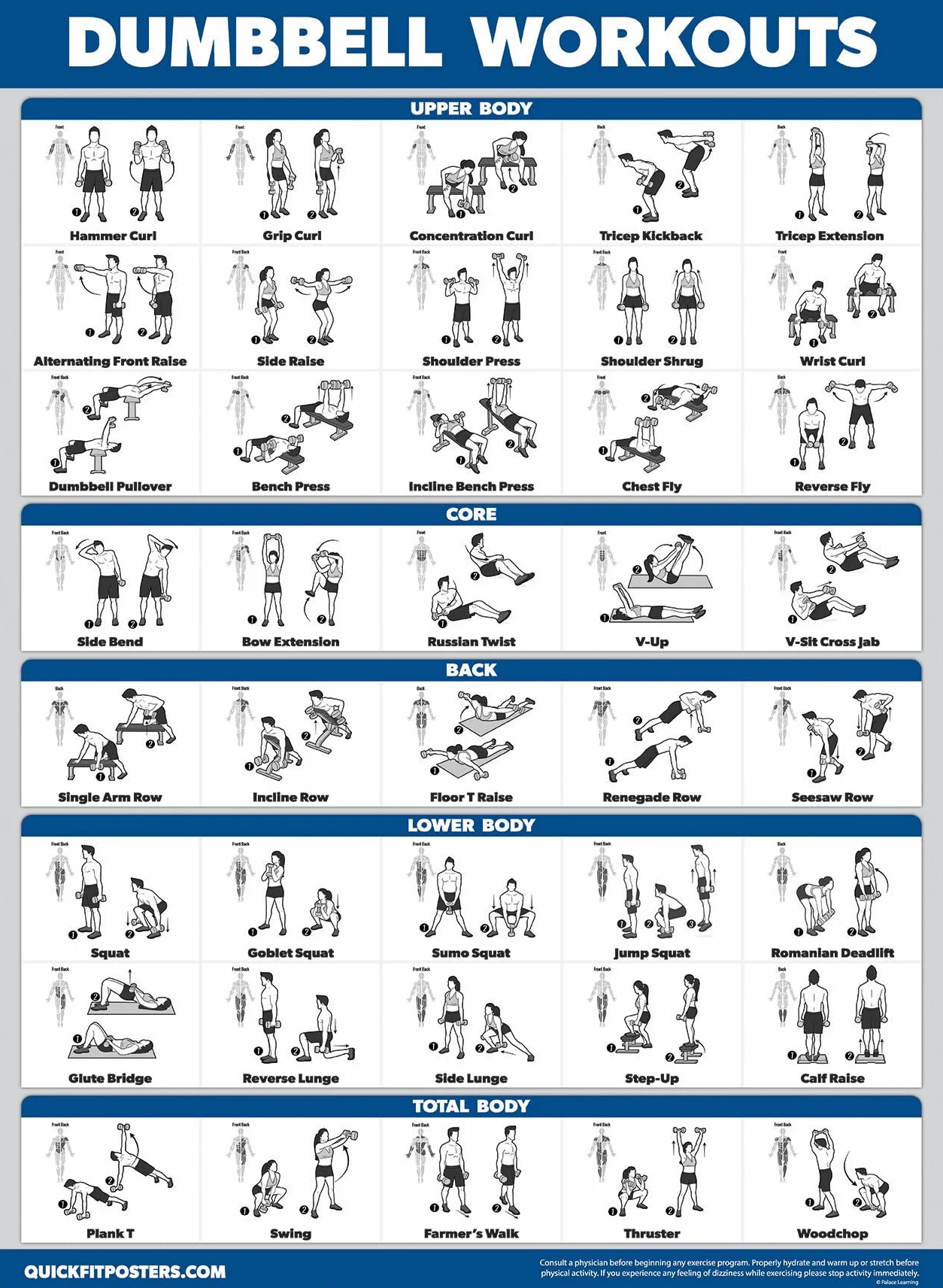 Affiches d'entraînement machine à câble lot 4 Volume 1 2 + exercices haltères laminé 45,7 x 61 cm