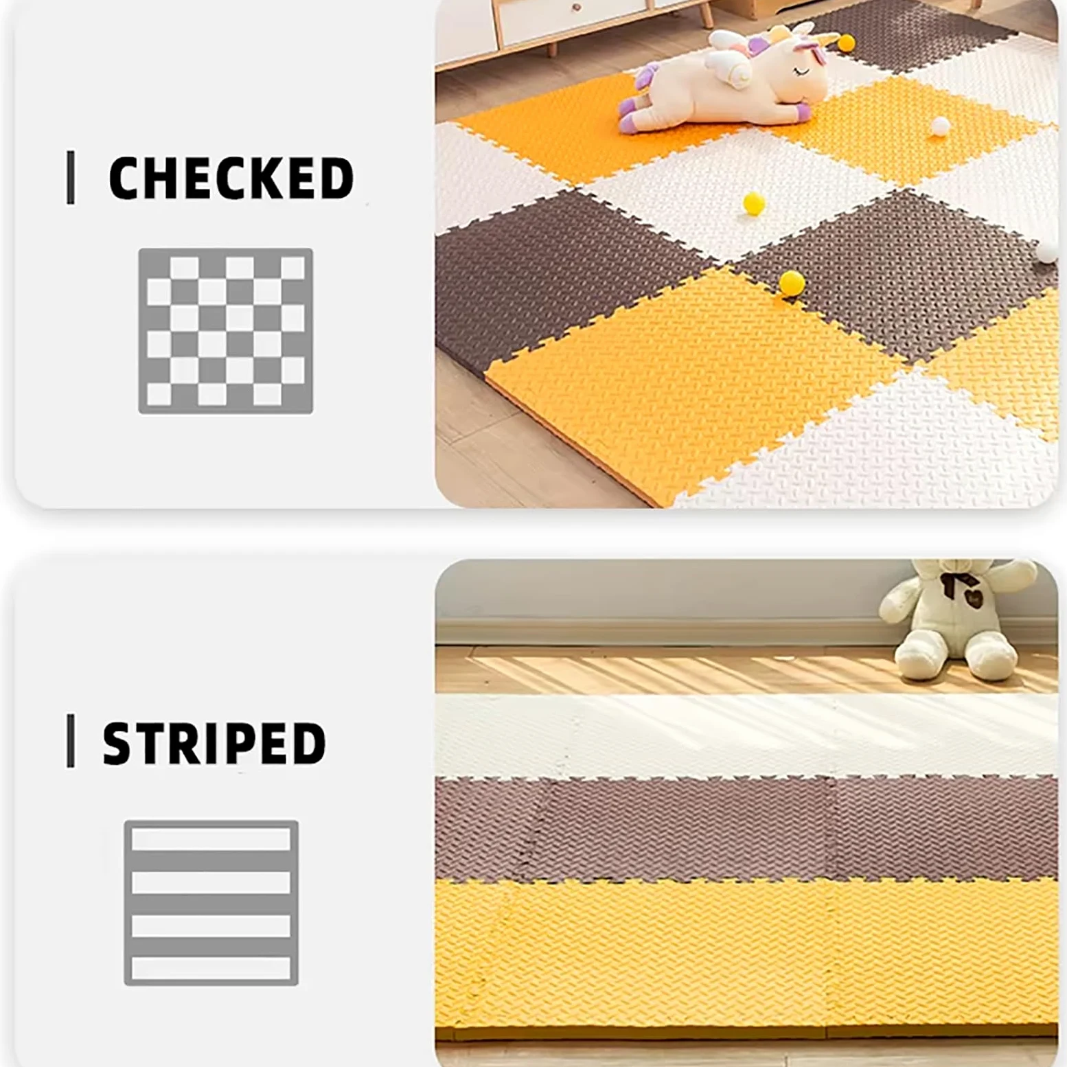 Tapis de sol emboîtable en mousse puzzle avec bords 60 x 60 x 1,2 cm antidérapant confortable pour salon, maison, salle de sport, garage