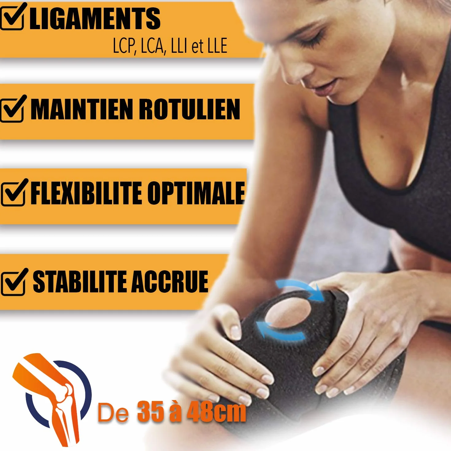 LOOPYZ Genouillère Sport Rotulienne Ligamentaire Attelle Maintien Genou Running Basket Fitness Crossfit Rééducation Arthrose Stabilisateur Articulations Compression Ajustable