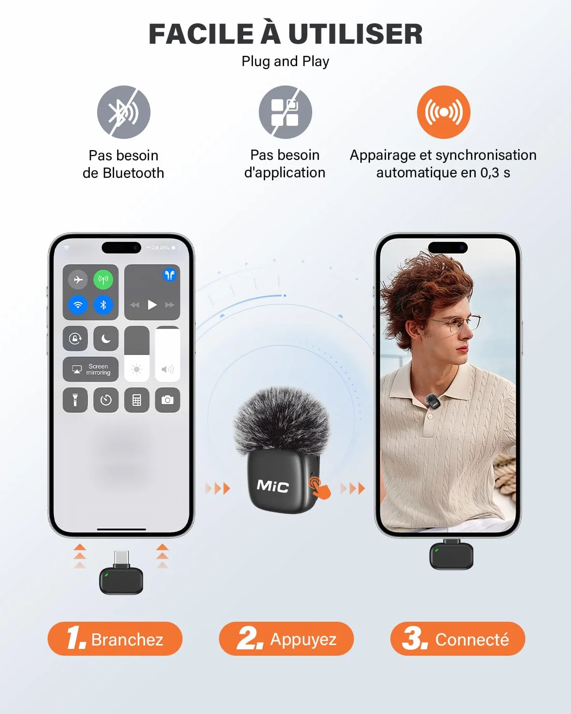 Newmight Micro Cravate sans Fil avec Fixation Magnétique, Réduction de Bruit, 30M Portée, Compatible iPhone/Android/PC