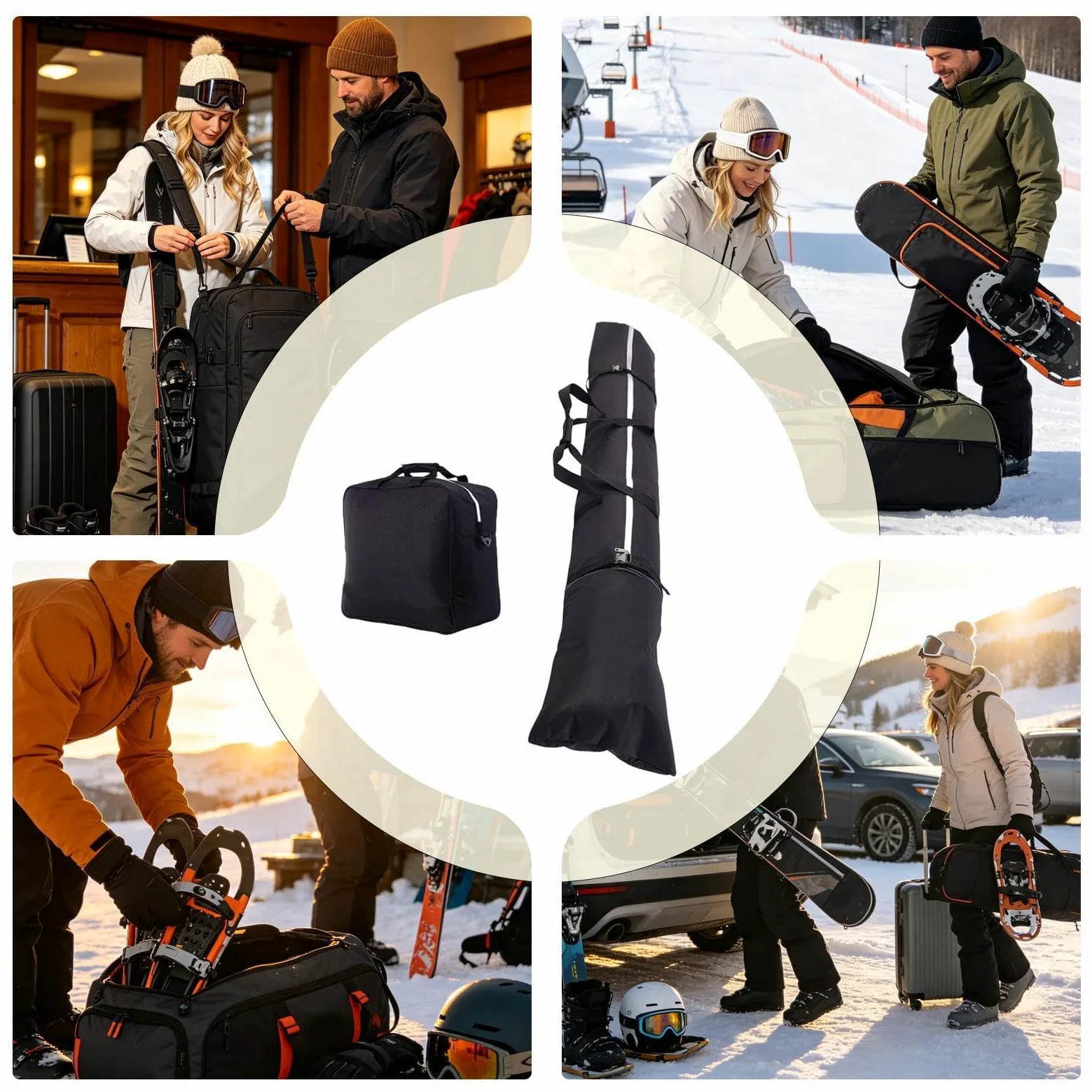Générique Sacs De Ski Pack Imperméable en Tissu Oxford Épais et Rembourré | Housse De Transport À Skis Pour Passionnés Ados Adultes Protection Chaussures Objets De Contre