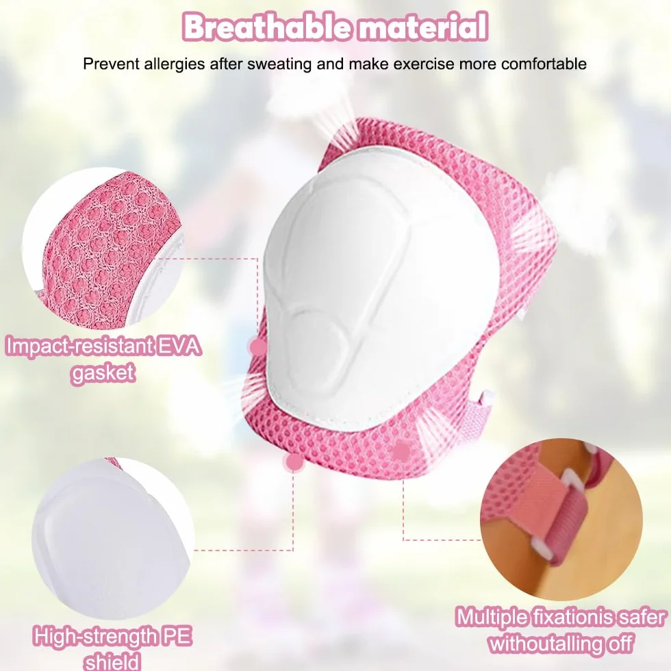 Mizikuu Protection Roller Enfant 7 en 1 Casque Vélo Kit Coudières Genouillère Protège Poignets pour 3-7 Ans Skateboard BMX Patin à Glace Rose