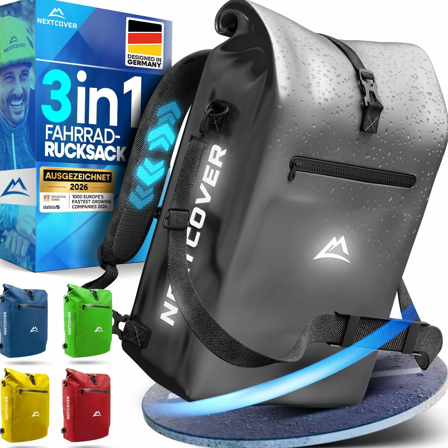 Nextcover® Aquashield Sacoche de vélo 3 en 1 pour porte-bagages - Sac à dos et sac à bandoulière - 25 l - Étanche