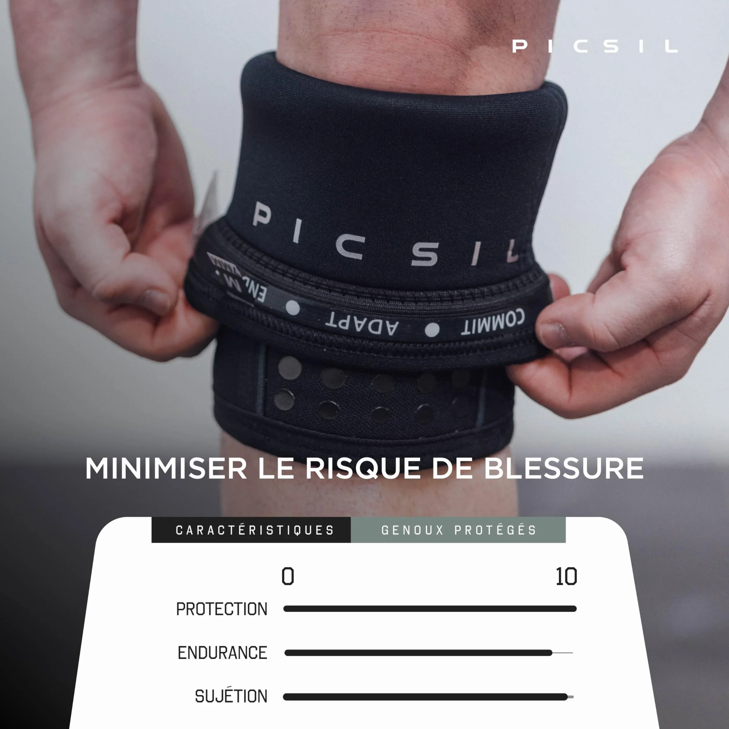 PICSIL Genouillères Rigides Néoprène 10mm Crosstraining Powerlifting Haltérophilie Unisexe