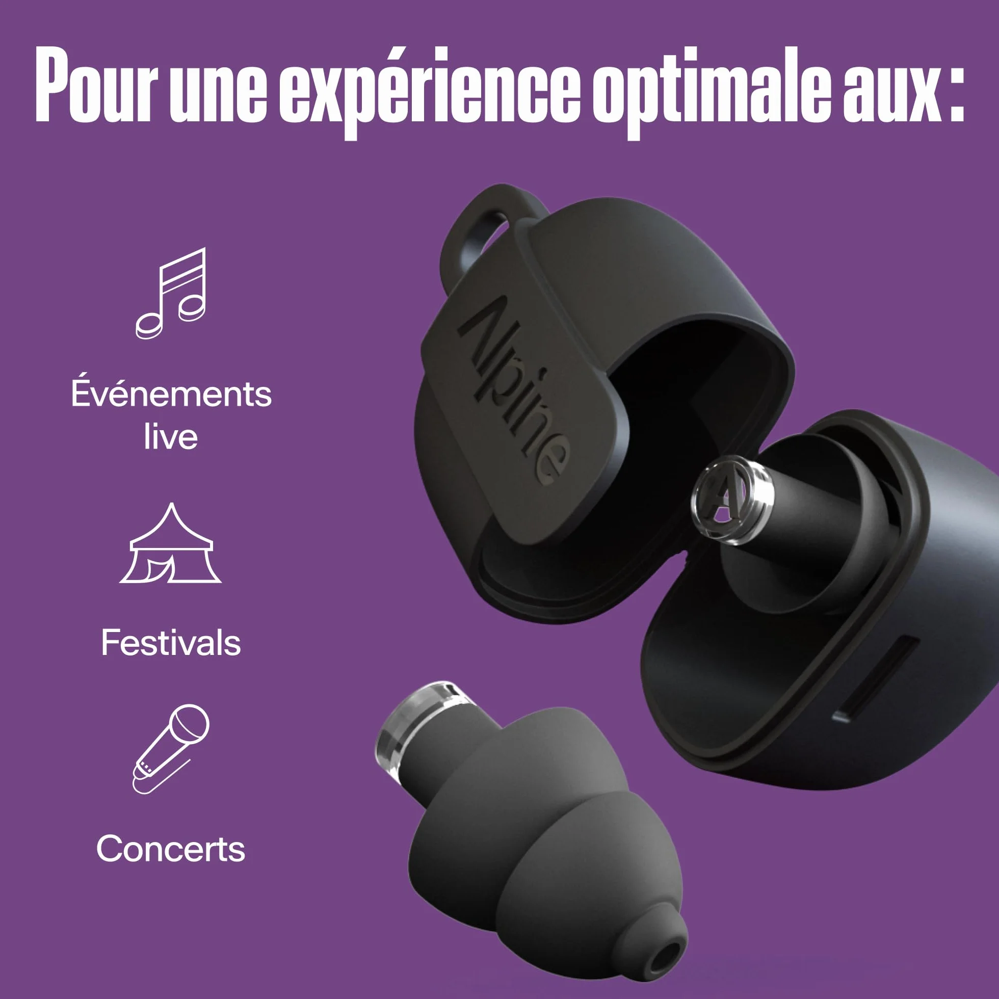 Alpine PartyPlug Pro Bouchons d'Oreilles Hi-Fi Protection Auditive 21dB 3 Tailles Noir