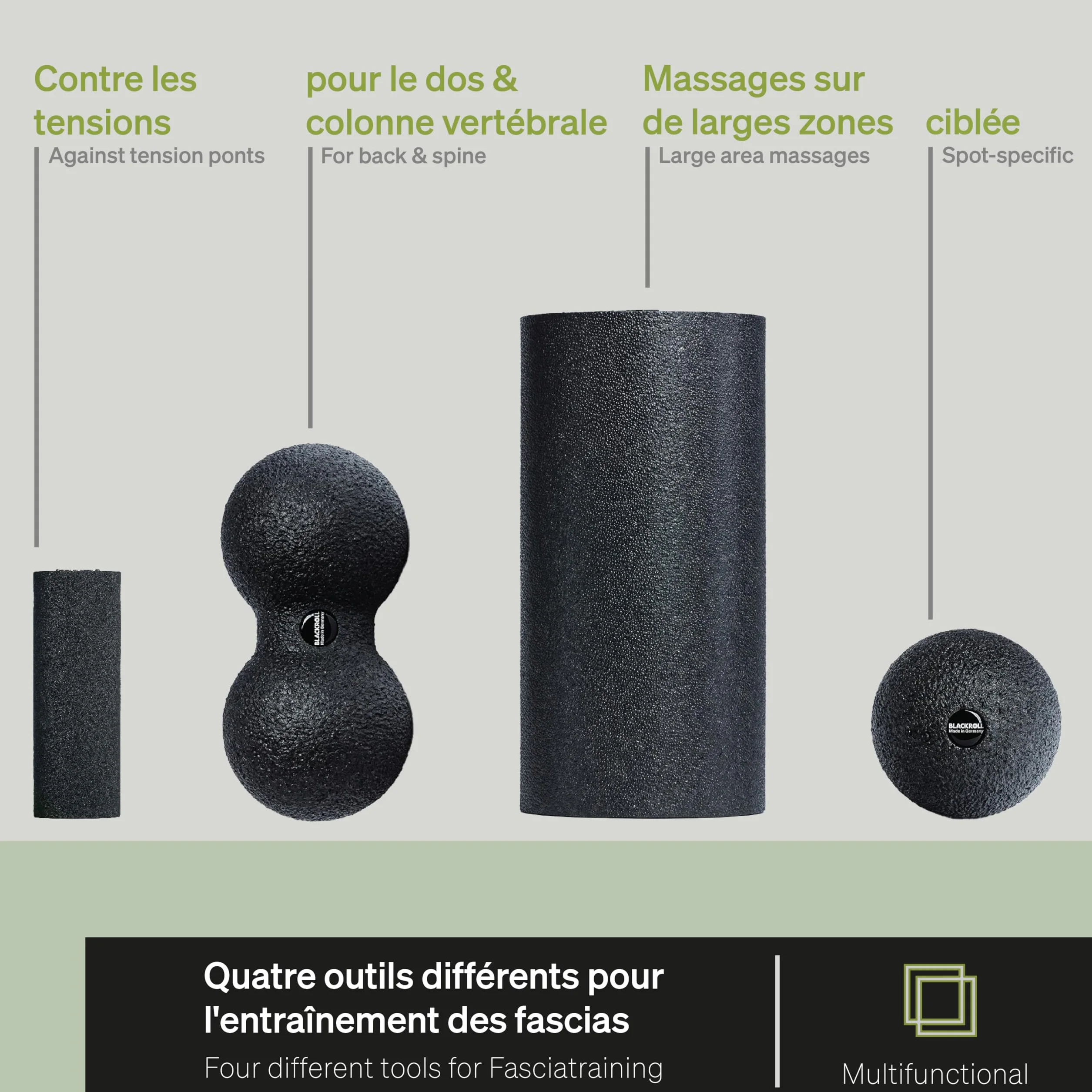 BLACKROLL® BLACKBOX Kit de massage avec rouleau, balle et duoball pour fascias et trigger points