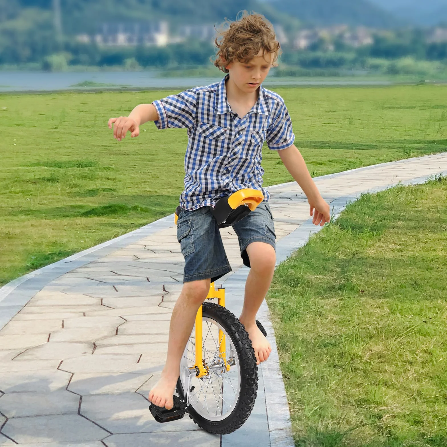 Monocycle 16 pouces Béquille Unicycle Vélo avec poignées Hauteur réglable 71-81 cm