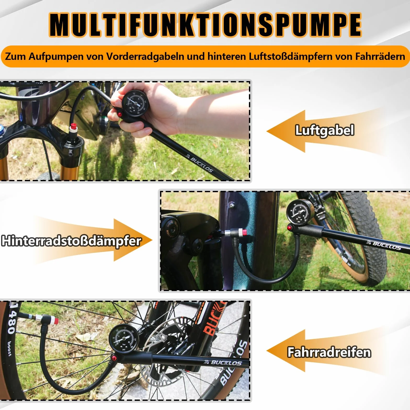 Pompe à choc haute pression 300/400 psi pour VTT et vélos de route avec manomètre