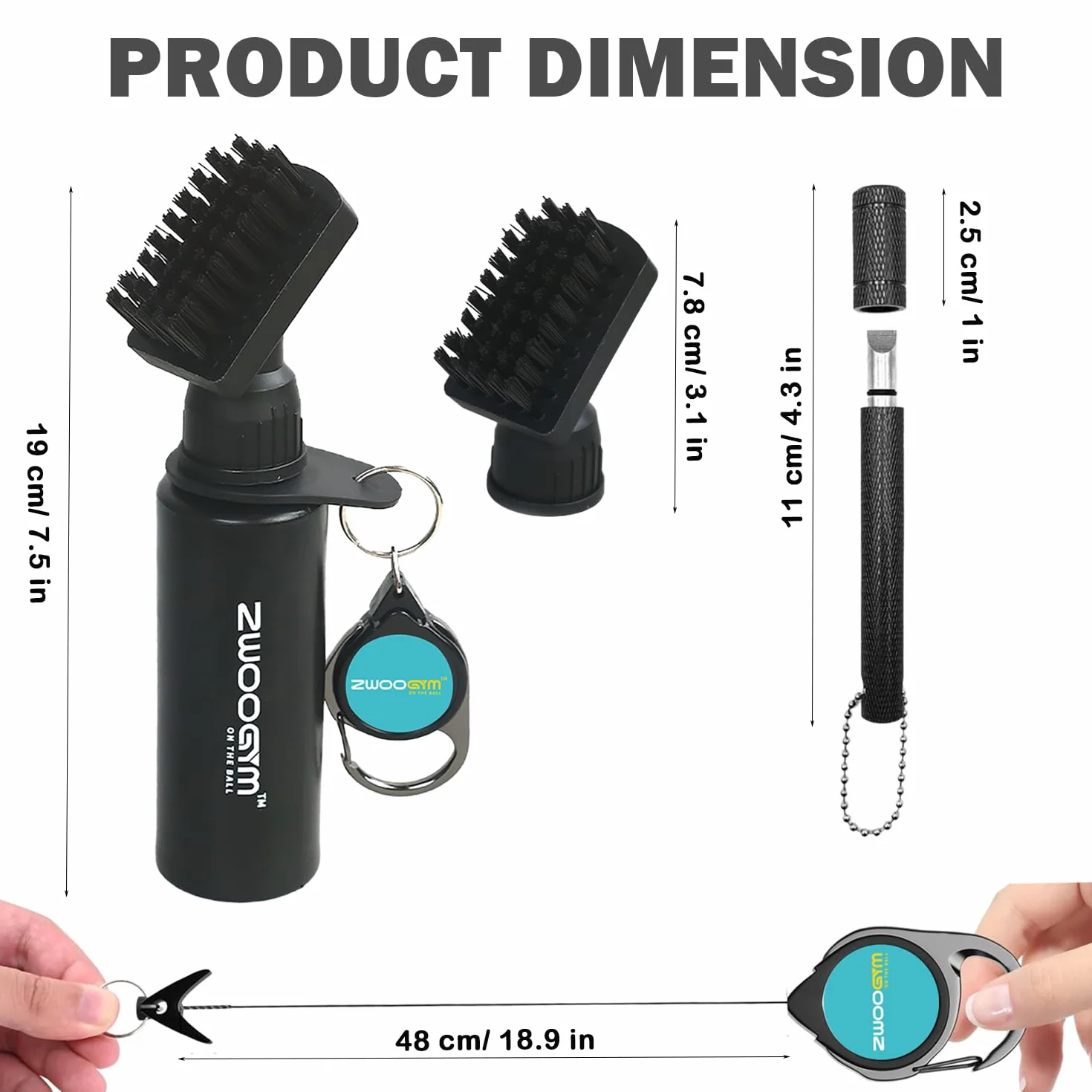 Pro Ensemble de nettoyage pour club de golf, brosse à eau avec clip de maintien et flacon de 4oz, aiguiseur de rainure de golf, convient pour rainures U et V (brosse noire + aiguiseur de