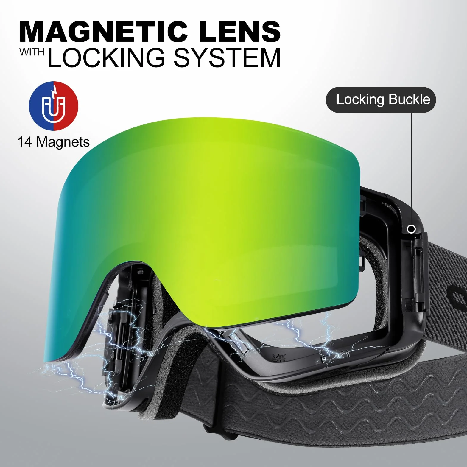 Odoland Magnetique Lunettes de Ski Cylindrique Lentille Détachable Masque Snowboard Anti-UV400 Anti-Buée Coupe-Vent