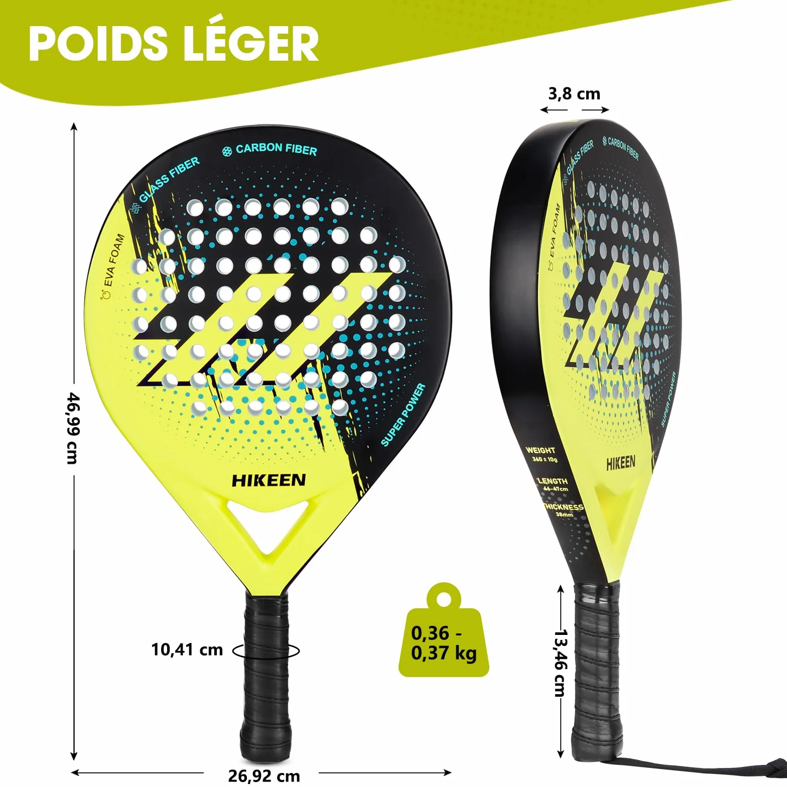 BOOSTEADY Raquette de Padel Fibre de Verre Carbone avec Balles de Tennis pour Adultes Débutants