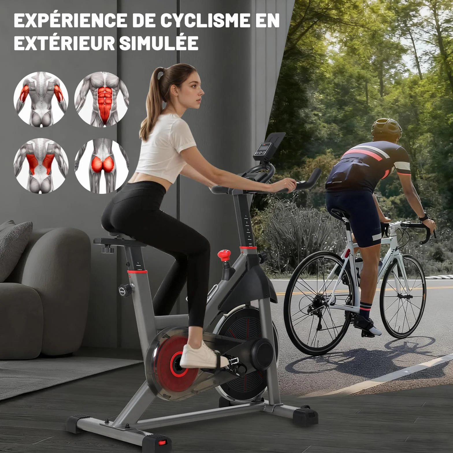 Vélo d'Appartement Résistance Ajustable Silencieux Volant d'Inertie 8KG Écran LED Selle Réglable